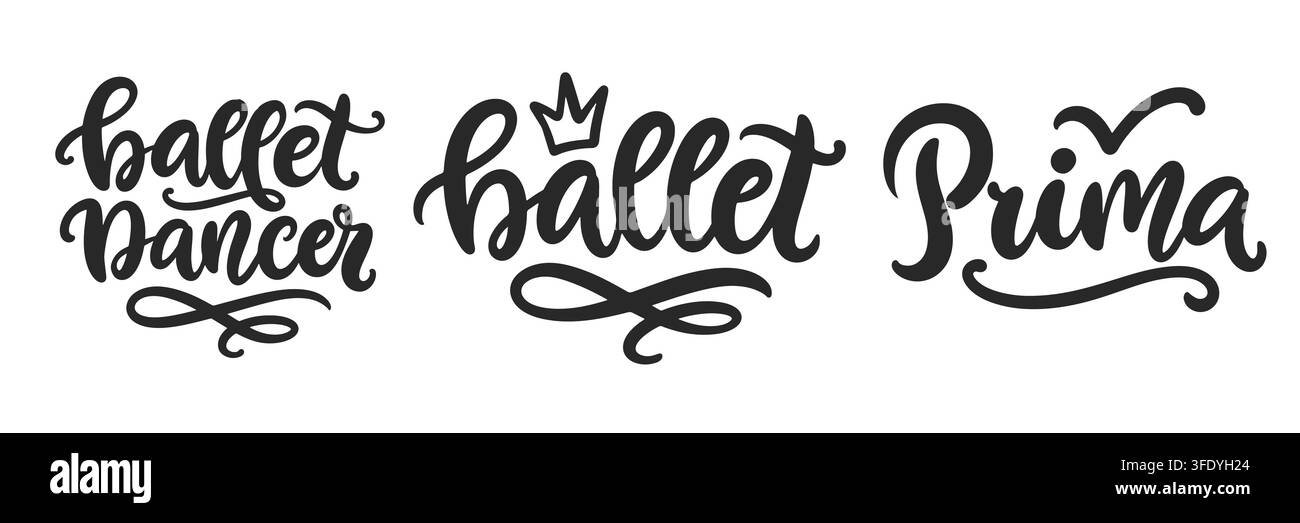 Ensemble de lettrage à la main vectoriel de ballet, citations de ballerine Illustration de Vecteur