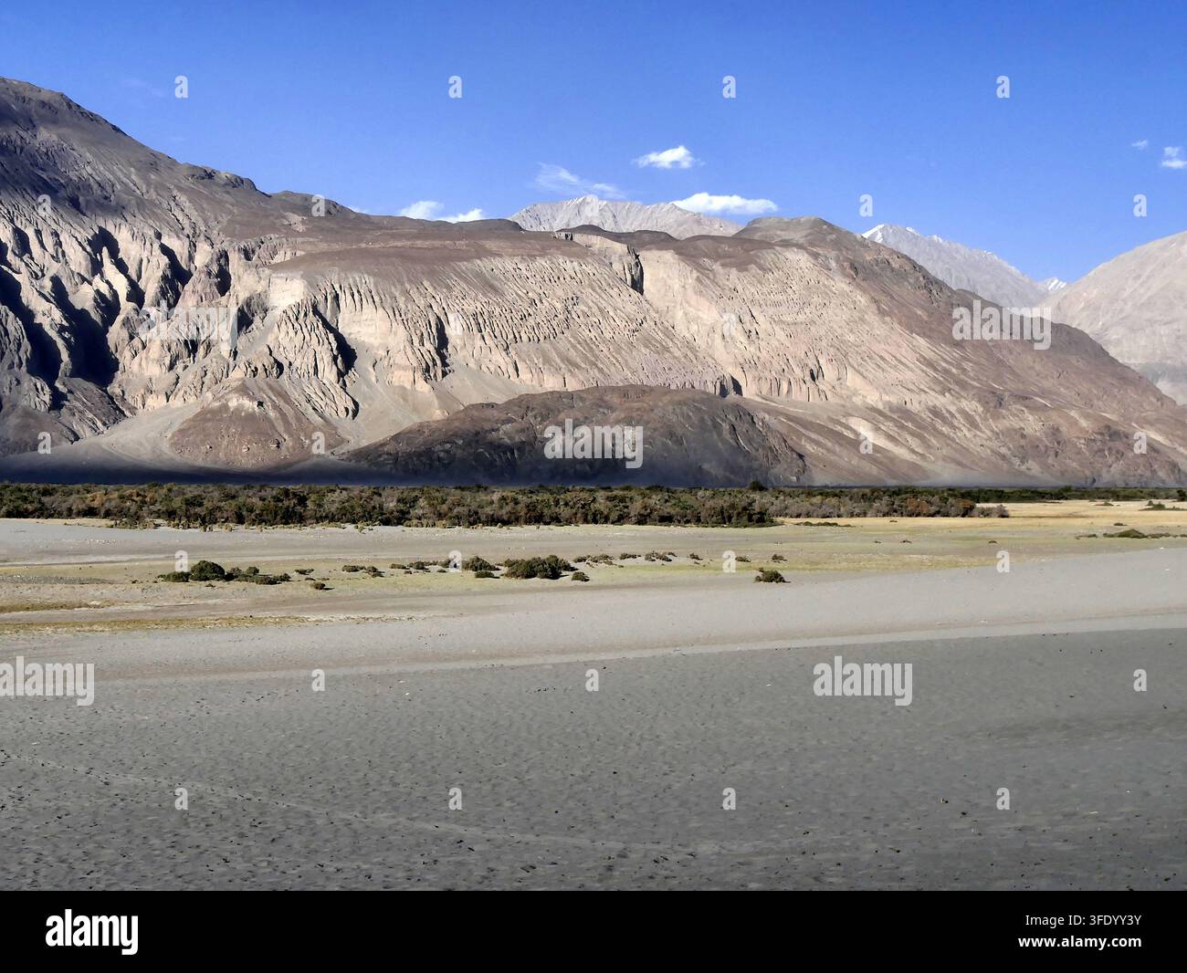 Paysage pittoresque à Hundar, dans la vallée de nubra, Ladakh. Désert de sable entouré par les montagnes de l'himalaya en inde Banque D'Images