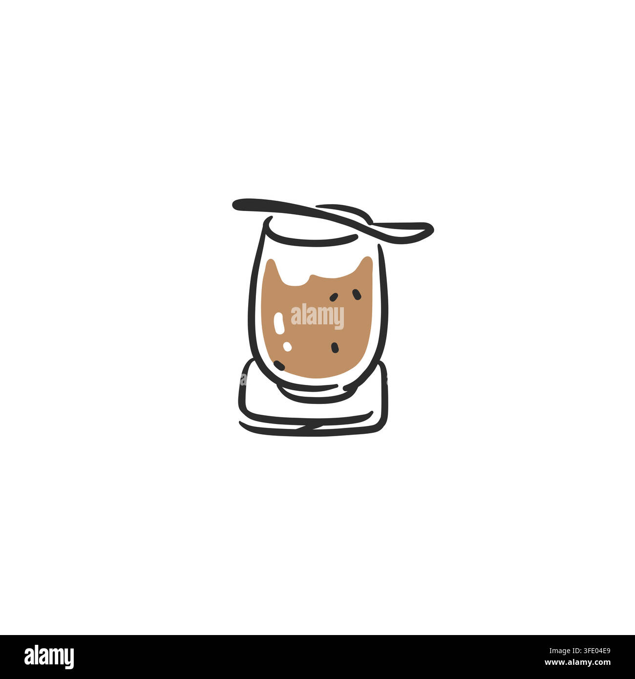 Illustration vectorielle d'une tasse de café avec cuillère, Boisson chaude dessinée à la main dans un verre, Icône de boisson de café cosy isolée sur fond blanc Illustration de Vecteur