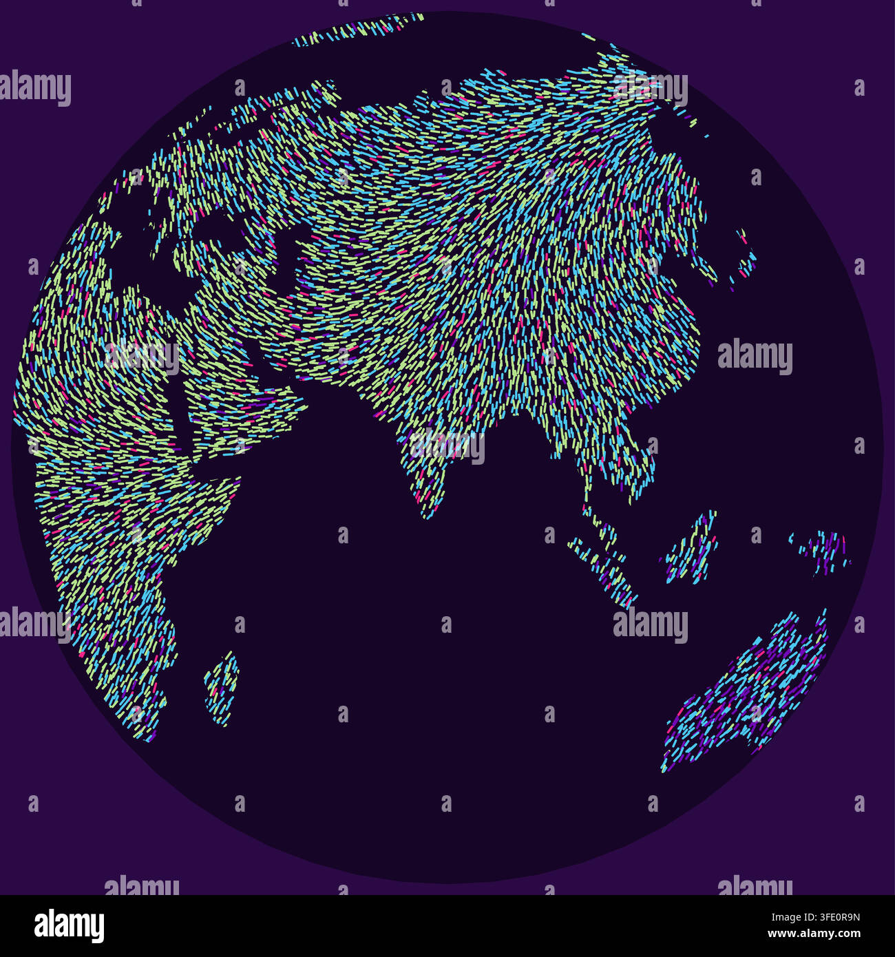Fauvisme fleur ultraviolette Mouvement artistique de l'Asie du Sud carte du monde avec points et traits à travers les mouvements artistiques du Bauhaus au Glitch pour une art mural moderne Illustration de Vecteur