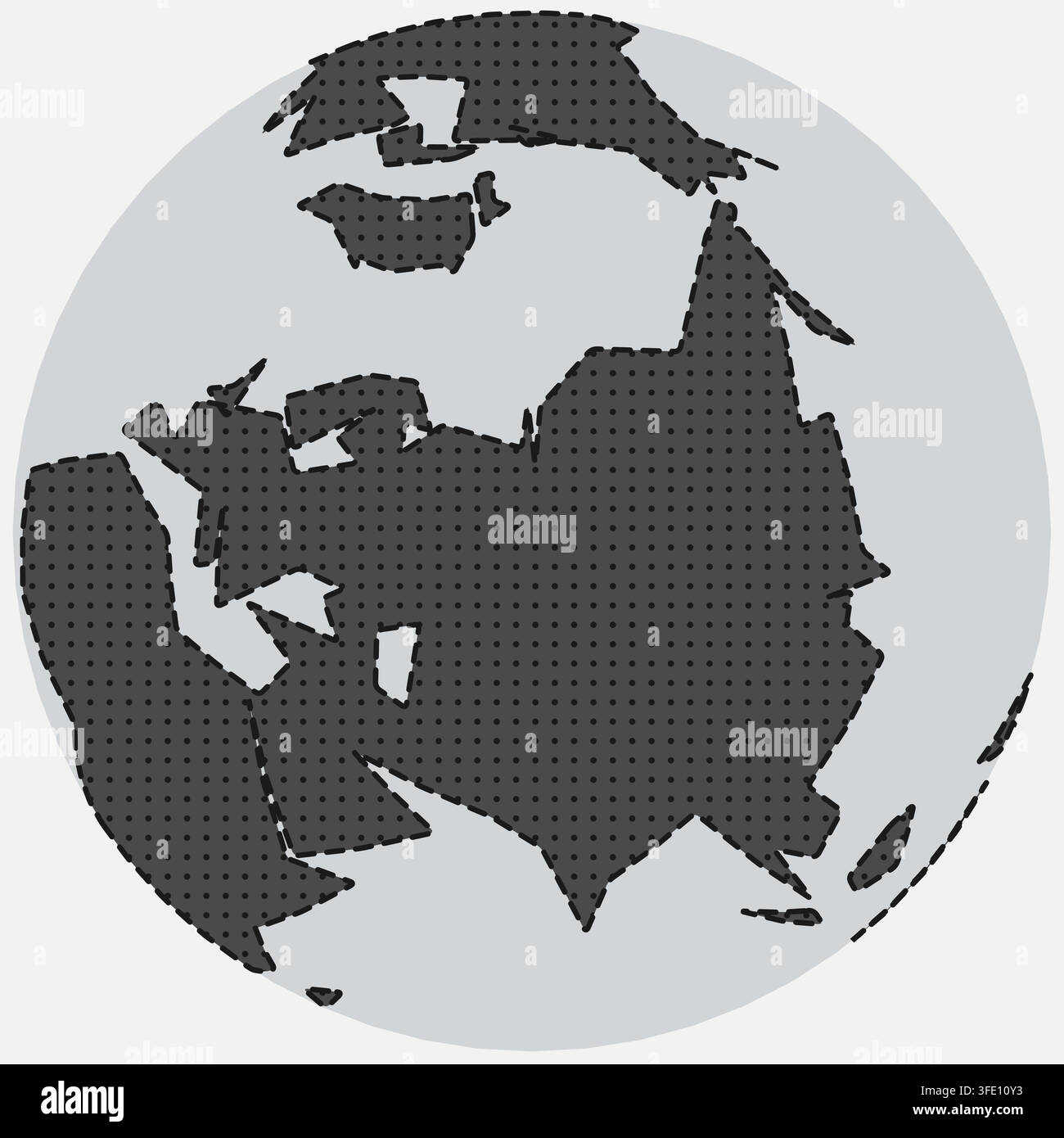 carte du monde en silhouette simplifiée dans une palette monochrome charbon central asiatique simplifiée présentant des côtes angulaires audacieuses avec des remplissages solides et des contours pour Illustration de Vecteur