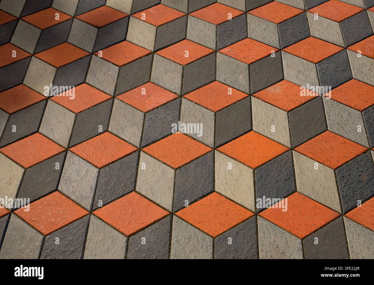 Motif de pavé géométrique en 3D et texture de sol à illusion optique Banque D'Images