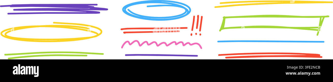 Traits de soulignement dessinés à la main avec effet de stylo pinceau et effets de marqueur. Illustration de Vecteur