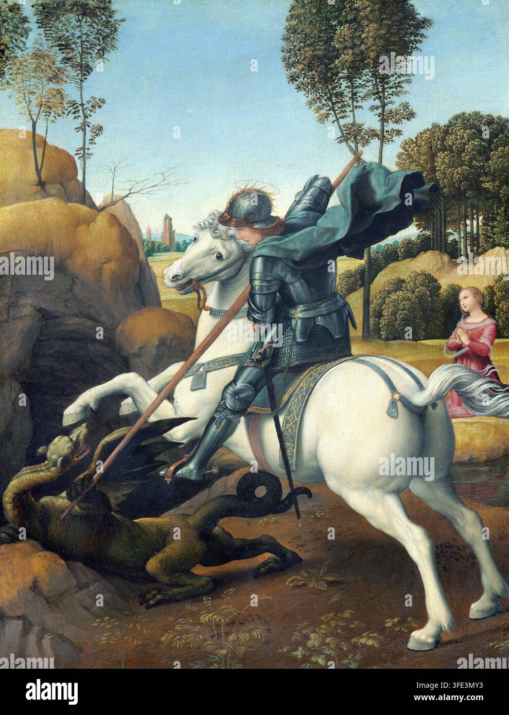Saint Georges et le Dragon, 1506, Peinture de Raphaël Banque D'Images