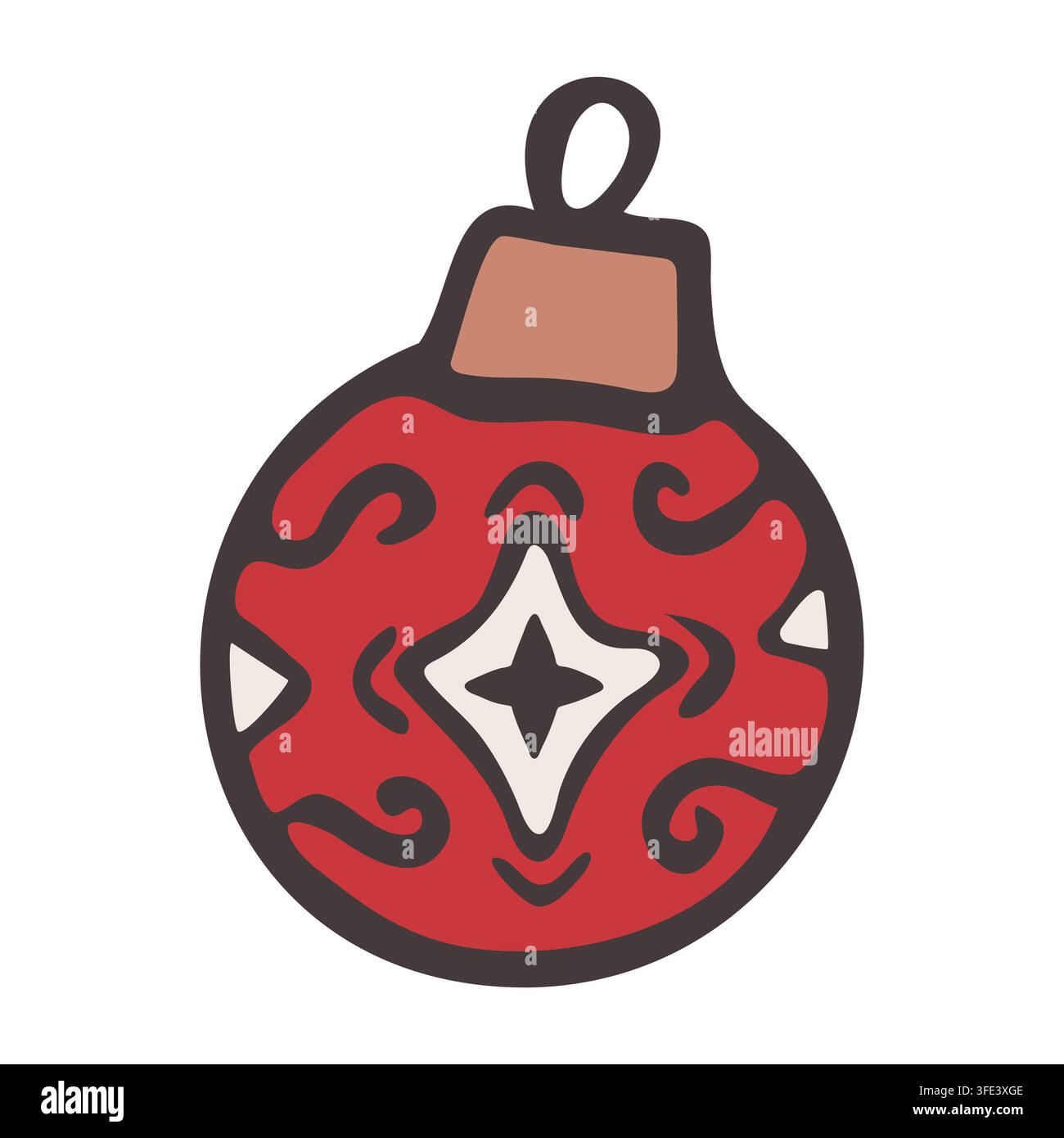 Boule de Noël. Ornement vintage en verre rouge pour arbre, clipart isolé sur blanc. Illustration vectorielle. Illustration de Vecteur