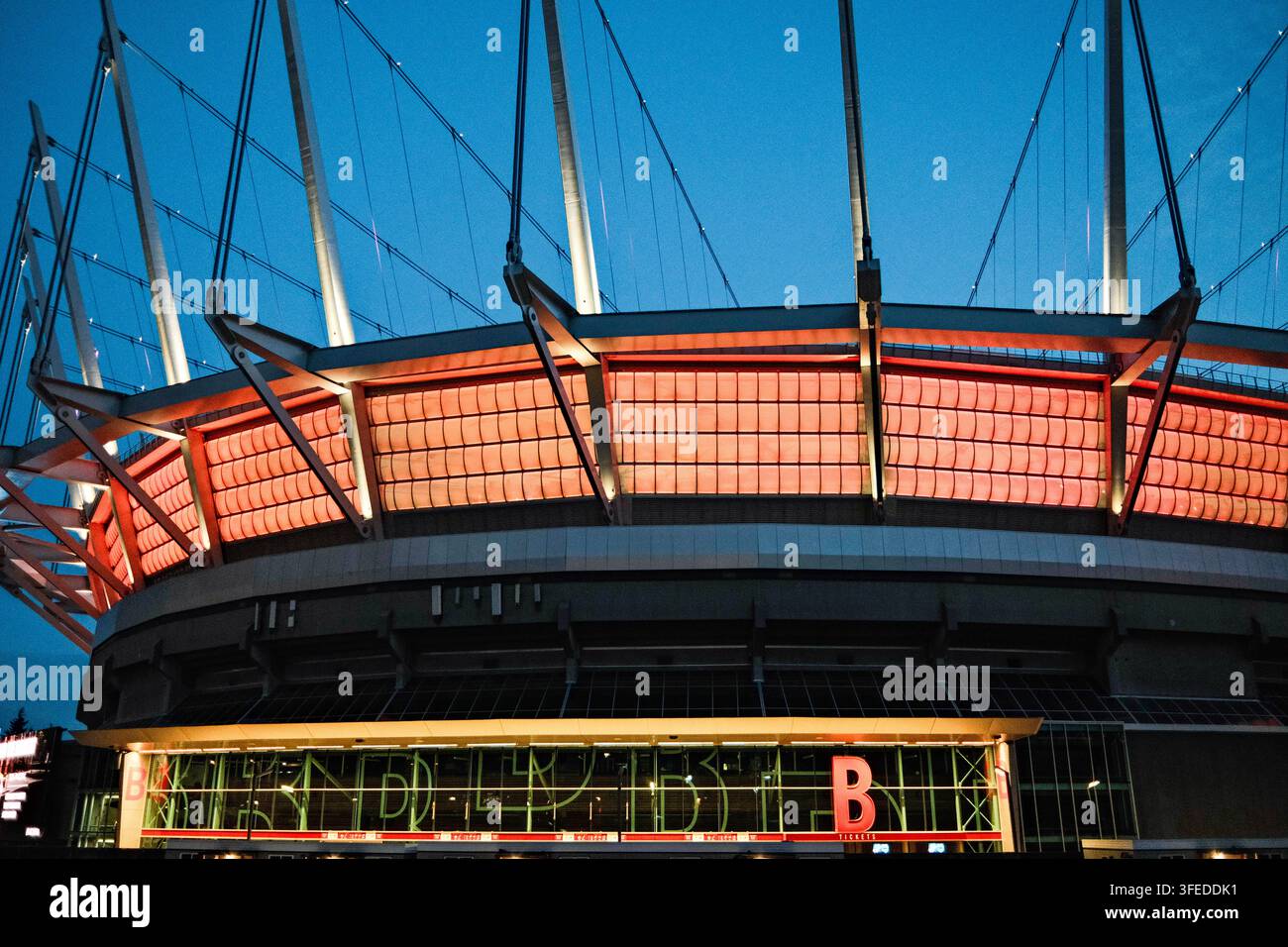 Stade BC Place au coucher du soir, Vancouver, Colombie-Britannique. Banque D'Images