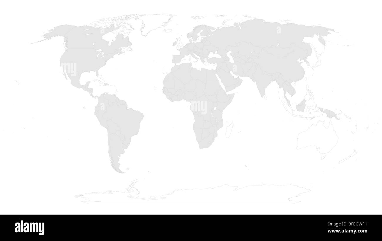 Carte du monde avec tous les continents affichant un contour gris minimaliste Illustration de Vecteur