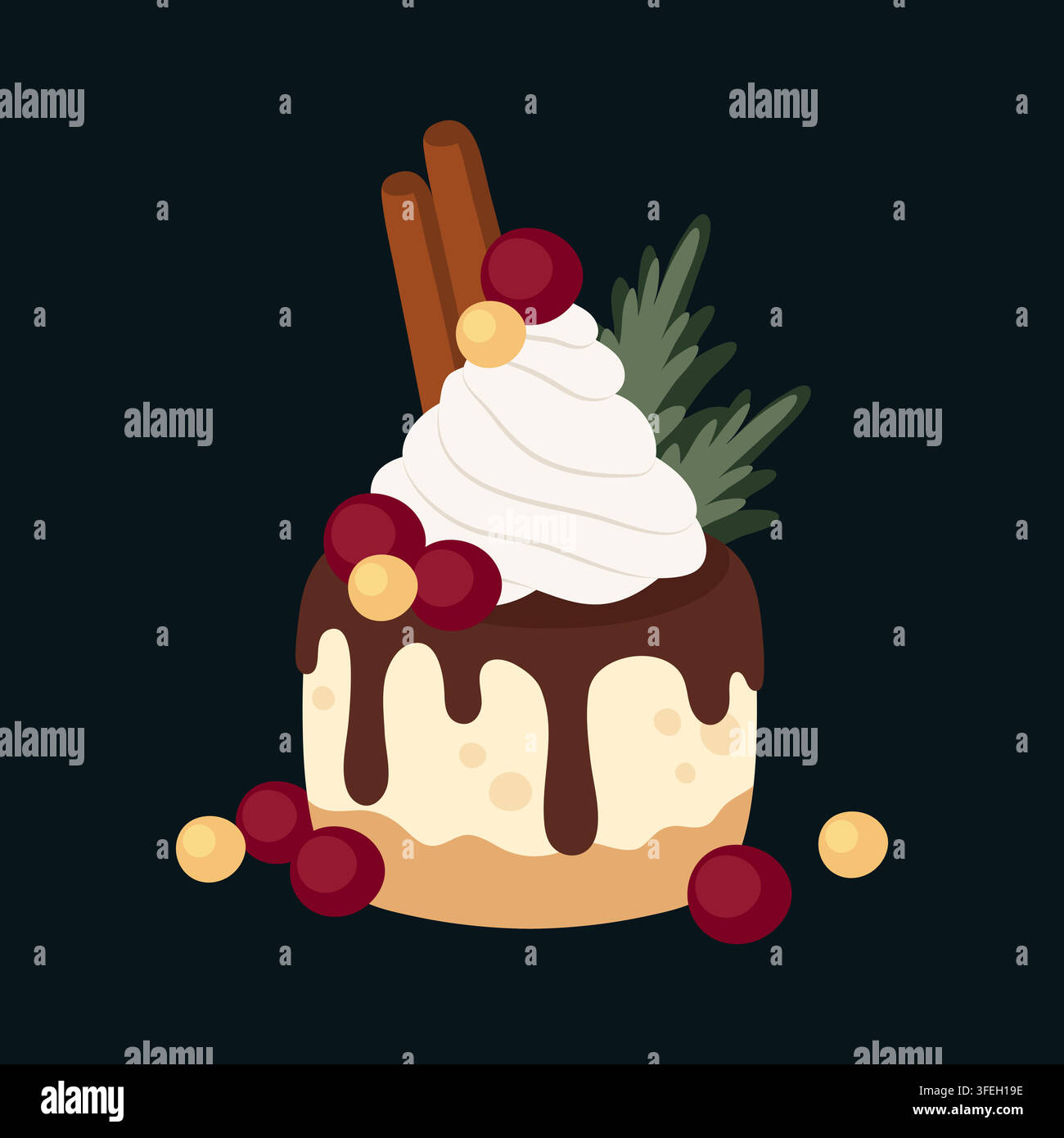 Mini-gâteau de Noël au chocolat, illustration vectorielle plate pour le menu des fêtes Illustration de Vecteur
