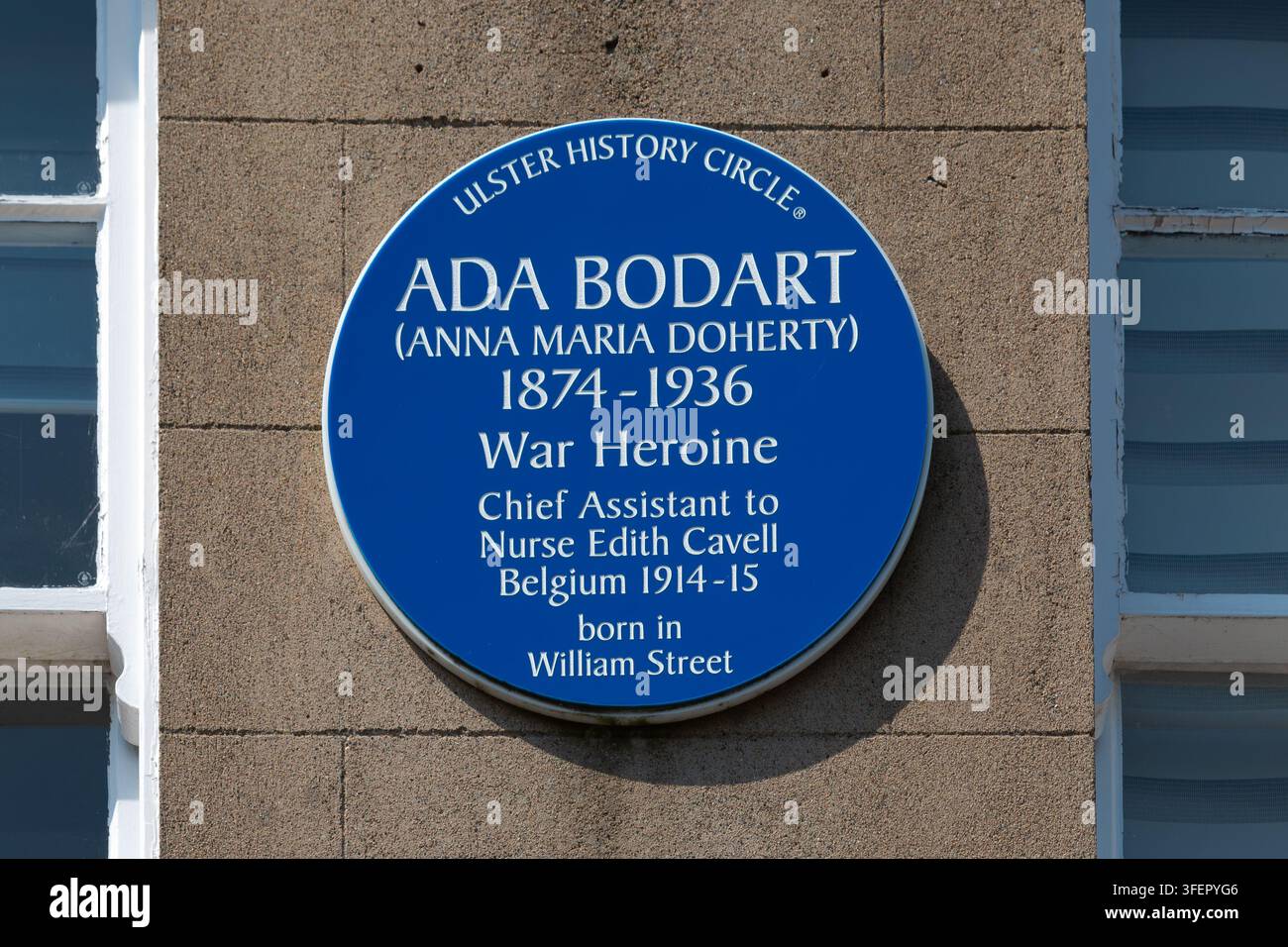 Plaque bleue pour Ada Bodart, également connue sous le nom d'Anna Maria Doherty, héroïne de guerre à Newry, Comté de Down, Irlande du Nord, Royaume-Uni Banque D'Images