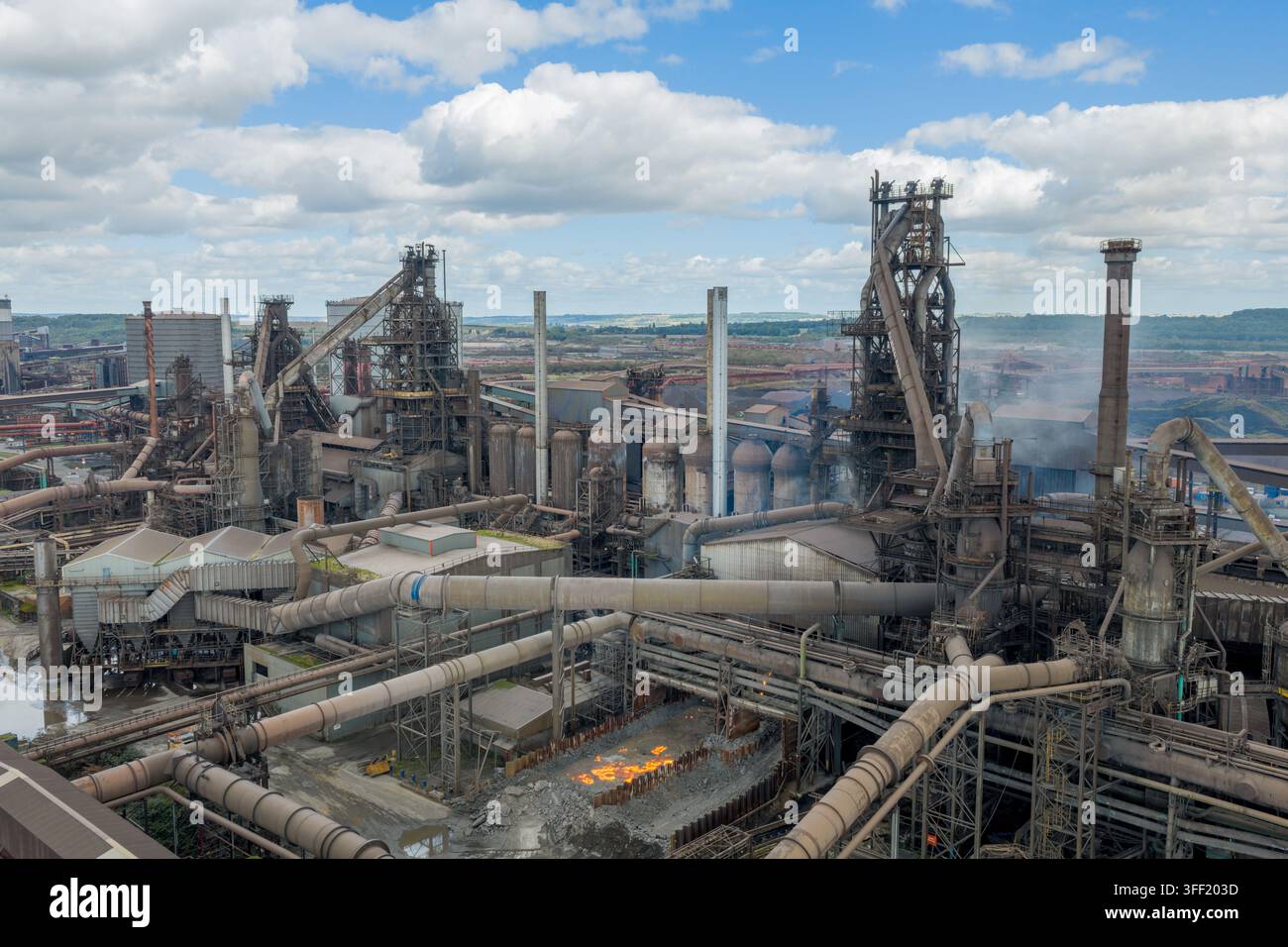 Haut fourneaux et infrastructures industrielles de l’usine sidérurgique de Scunthorpe, l’un des principaux sites de production d’acier du Royaume-Uni. Banque D'Images