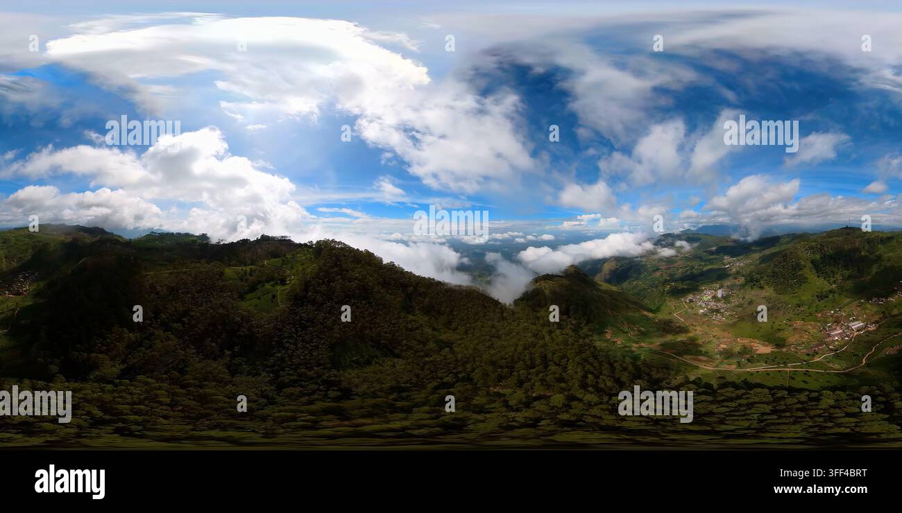 Drone aérien des cultures agricoles et des plantations de thé. Sri Lanka, Lipton Seat, Haputale, Sri Lanka. Réalité virtuelle 360. Banque D'Images