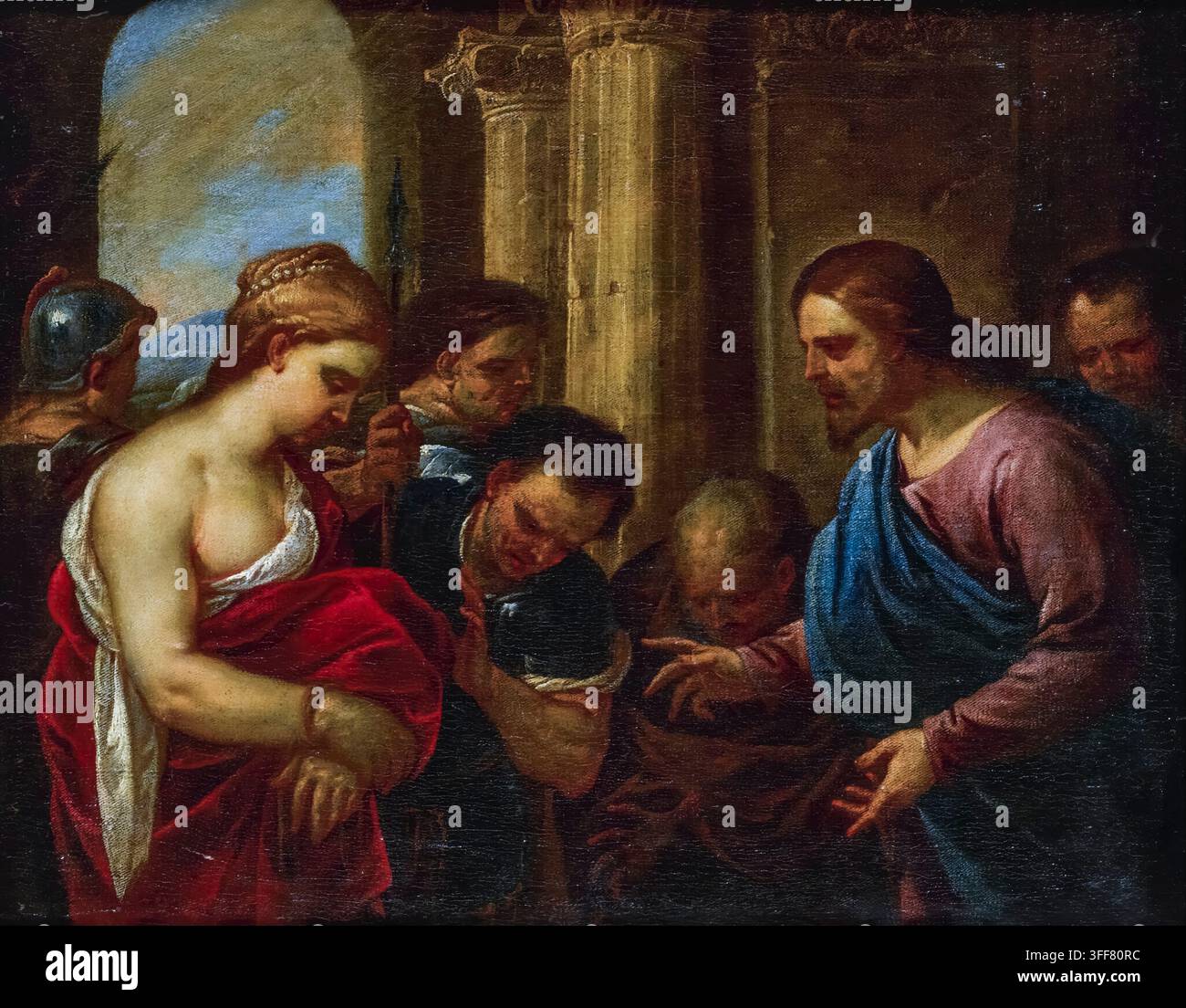 Luca Giordano (1634-1705), Christ et l'Adulère, peinture Banque D'Images