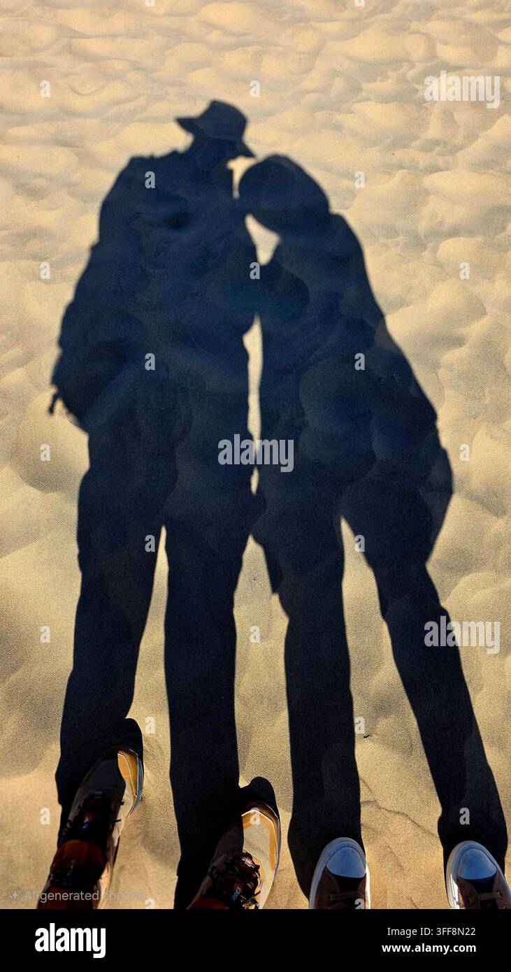 Ombre d'un couple dans les dunes de sable - Image de stock capturée avec un smartphone