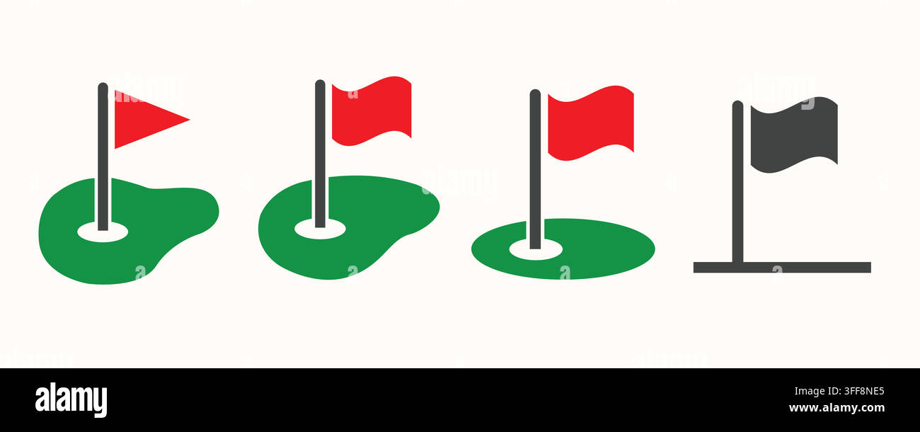 Collection de vecteurs d'icônes de trou et de drapeau de terrain de golf pour la conception de sports et d'activités de plein air Illustration de Vecteur
