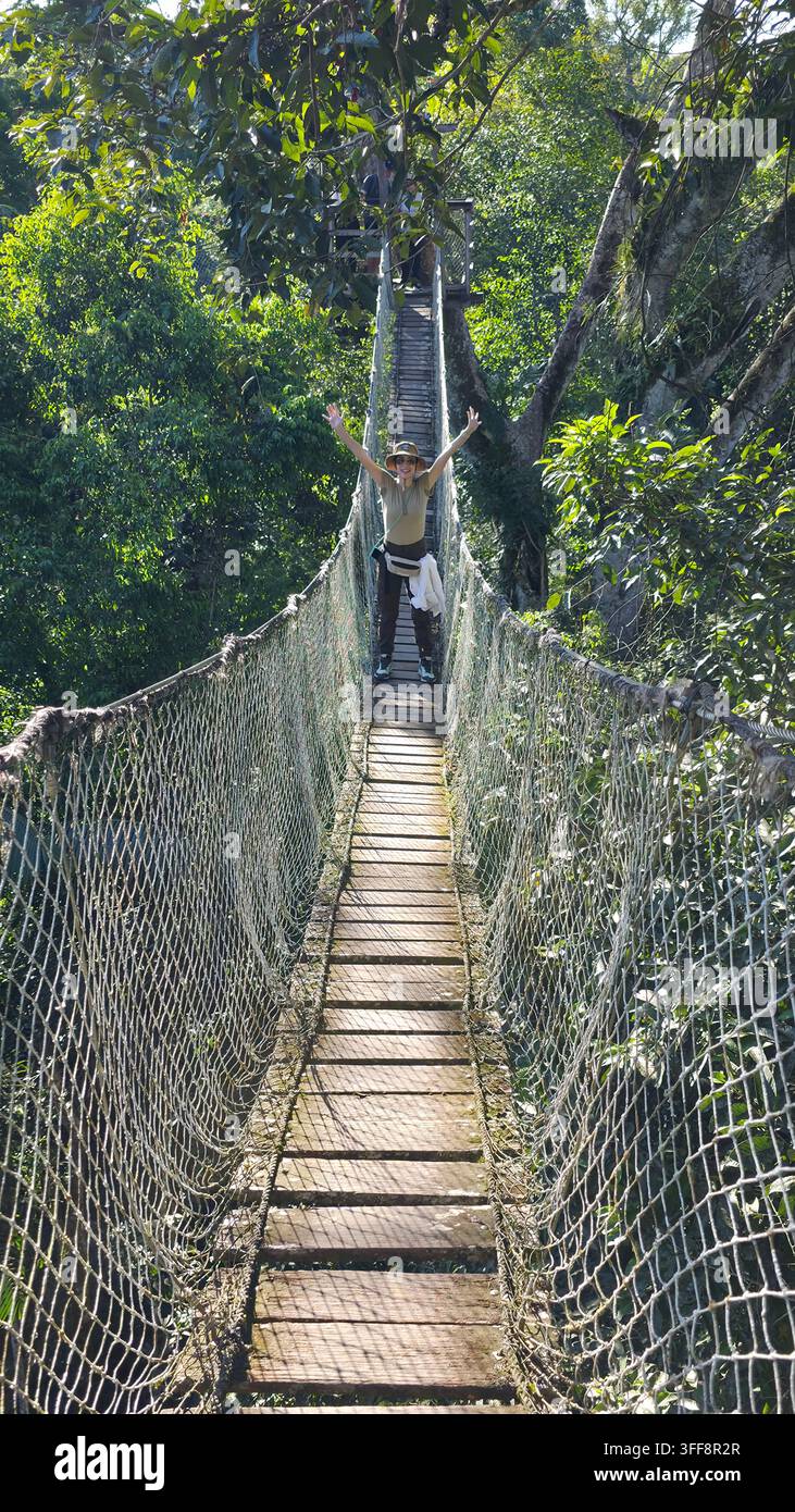 Femme profitant de la vue depuis un pont suspendu - Image de stock capturée avec un smartphone