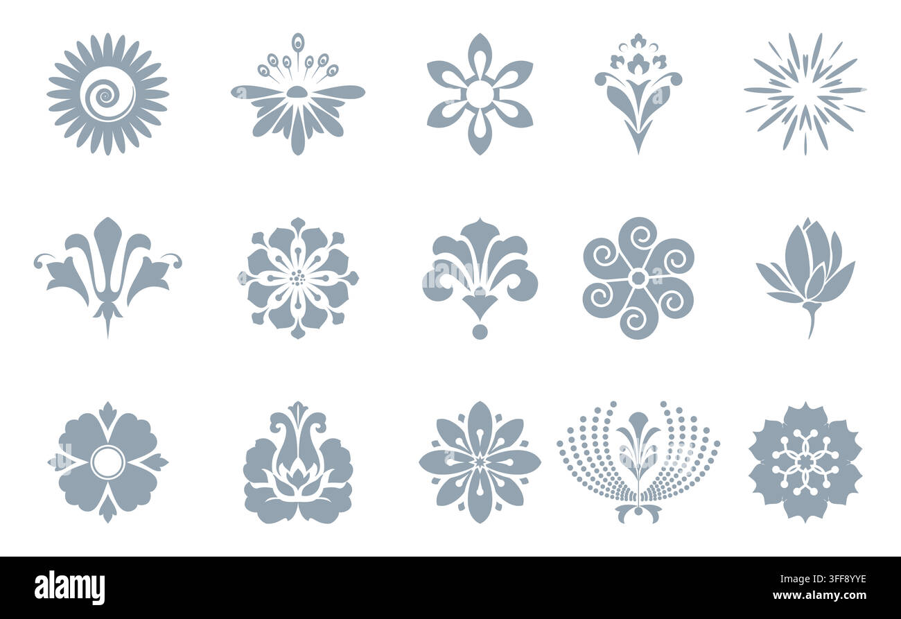 Ensemble d'icônes de fleurs. Éléments isolés pour la conception. Graphique vectoriel. Collection de fleurs Illustration de Vecteur