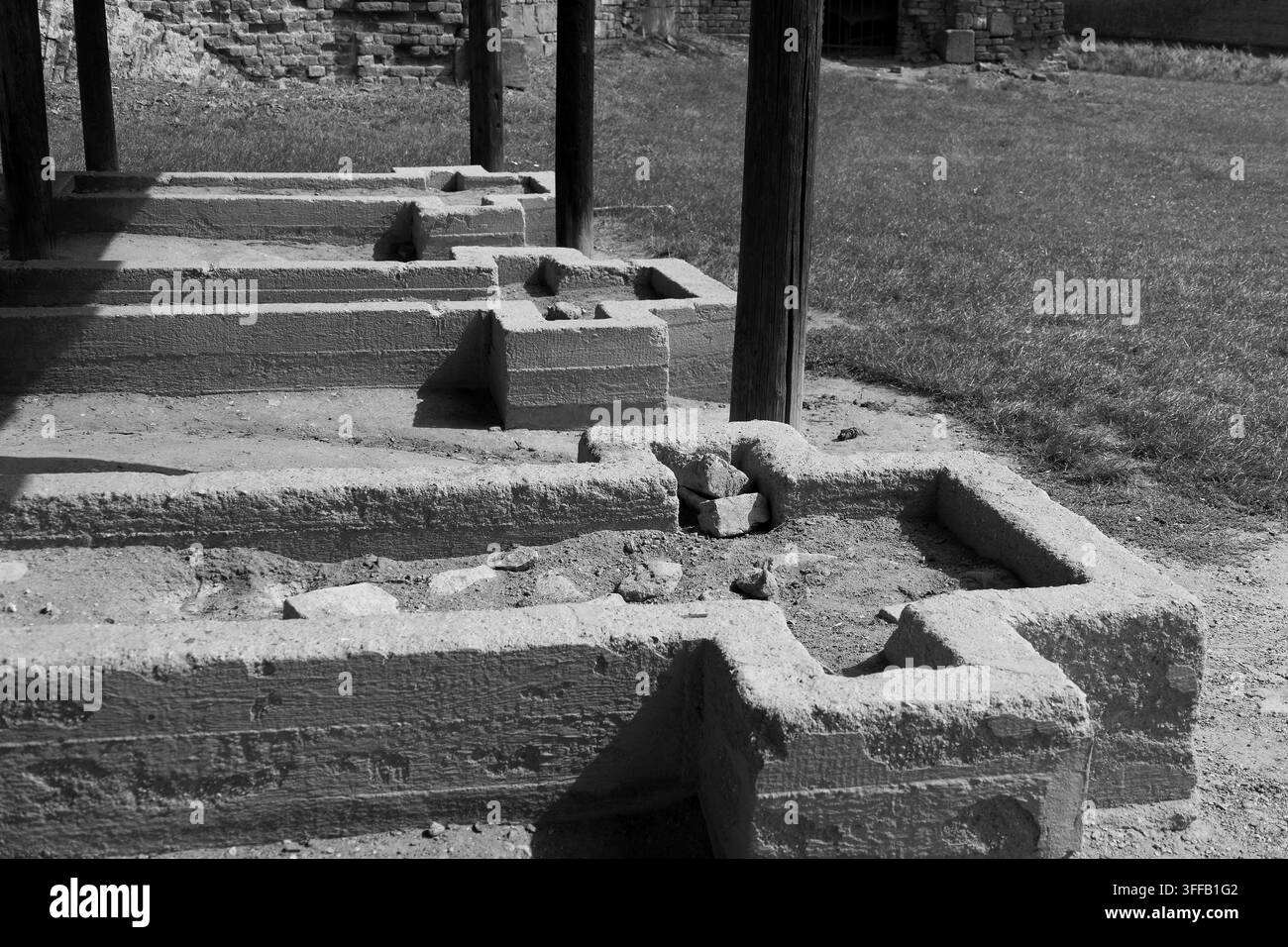 Vue diurne des baraquements du camp de concentration de Theresienstadt, Terezín, République tchèque. Banque D'Images