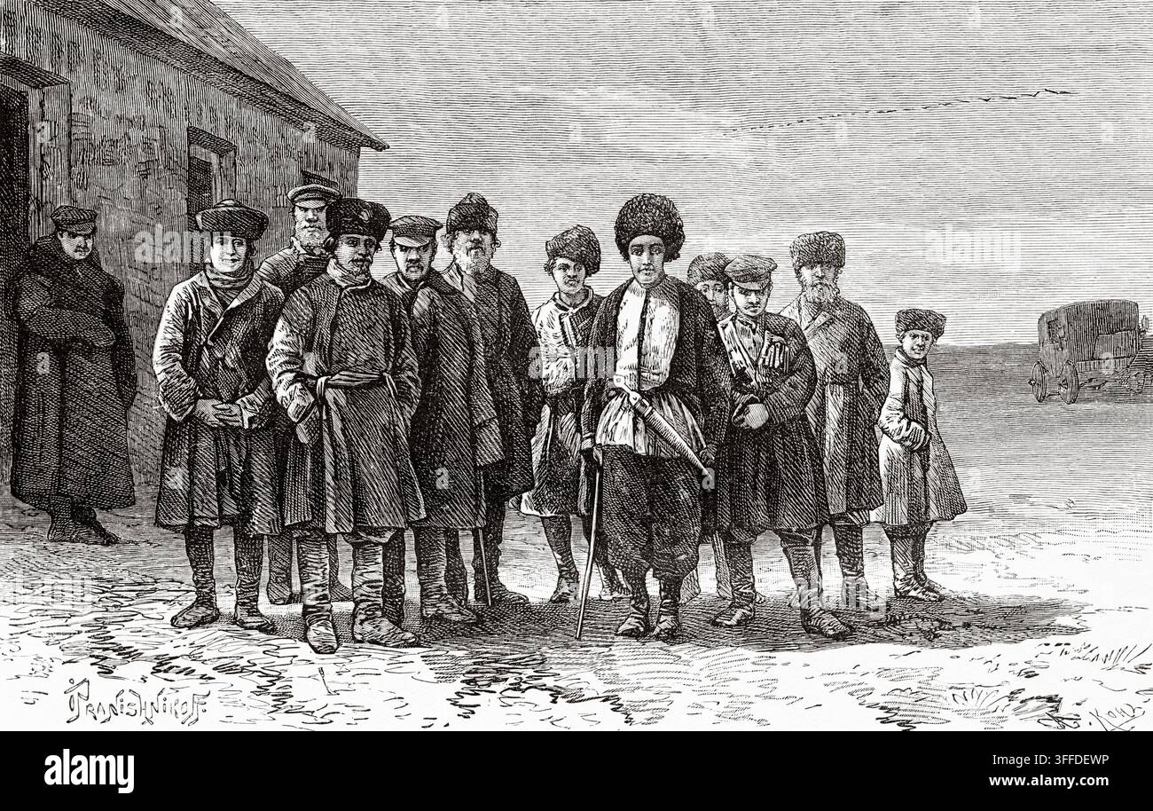 Paysans russes et tatars. Ville d'Erevan, Arménie. Asie occidentale. Dessin par Ivan Petrovich Pranishnikoff (1841-1909) Perse, Chaldée et Susiane 1881-1882 par Jane Dieulafoy (1851-1916) Le Tour du Monde 1883 Banque D'Images