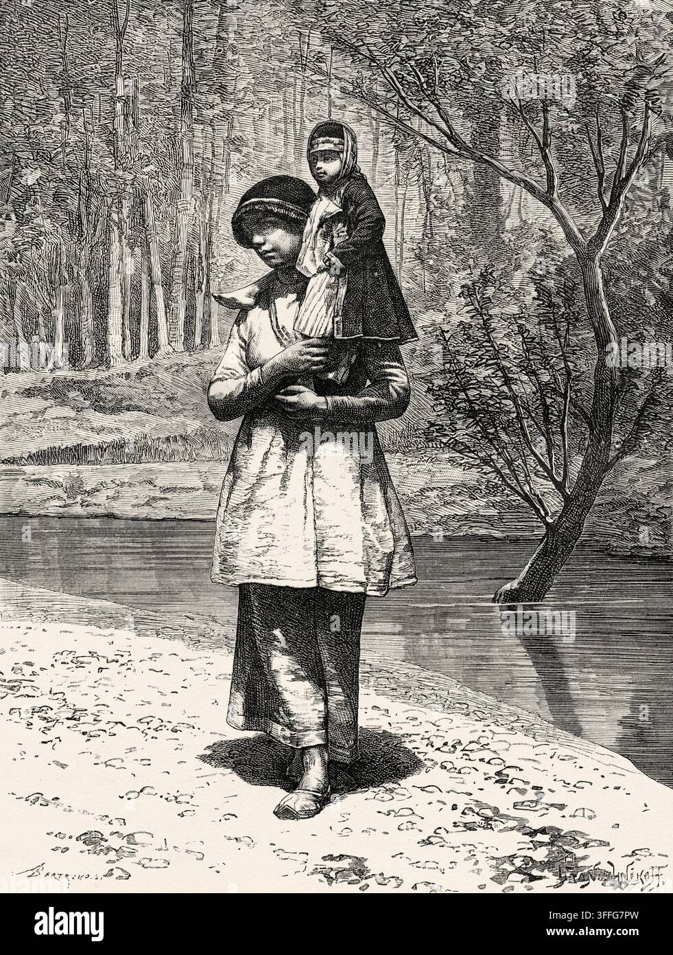 La pichkhedmet (une page féminine) de l'Aga, Iran. Asie occidentale. Dessin d'Ivan Petrovich Pranishnikoff (1841-1909) Perse, Chaldée et Susiane 1881-1882 par Jane Dieulafoy (1851-1916) Le Tour du Monde 1883 Banque D'Images