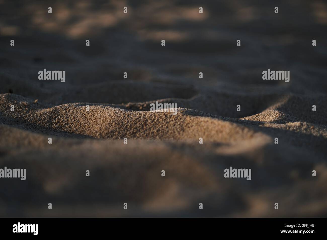 Close-up d'un sable de plage texturé ondulé sous le soleil avec lumière et ombre Banque D'Images