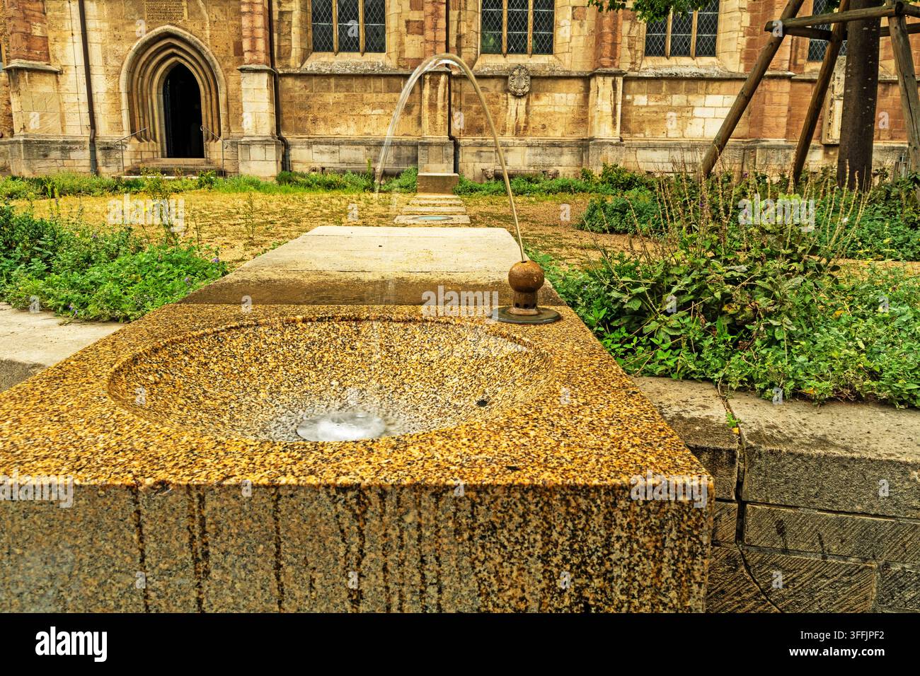 Fontaine publique fournissant de l'eau fraîche gratuite près de la cathédrale de Brunswick, en Allemagne. Banque D'Images