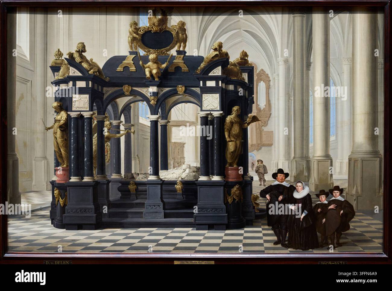 Une famille à côté du tombeau du prince Guillaume I dans la Nieuwe Kerk, Delft, 1645, Dirck van Delen (1604-1671), Rijksmuseum, Amsterdam, Pays-Bas Banque D'Images