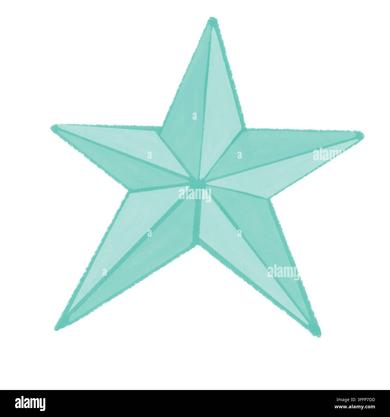 Illustration d'une étoile à cinq branches vert clair dessinée à la main sur fond blanc Banque D'Images