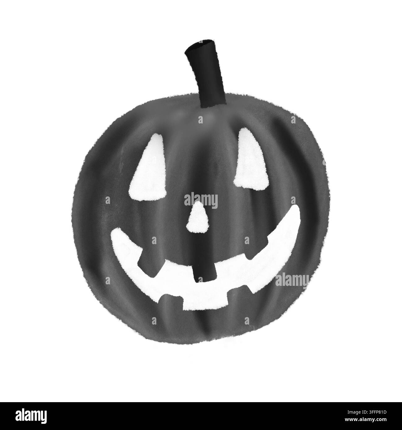 Illustration stylisée en noir et blanc de citrouille sculptée d'Halloween isolée sur blanc Banque D'Images