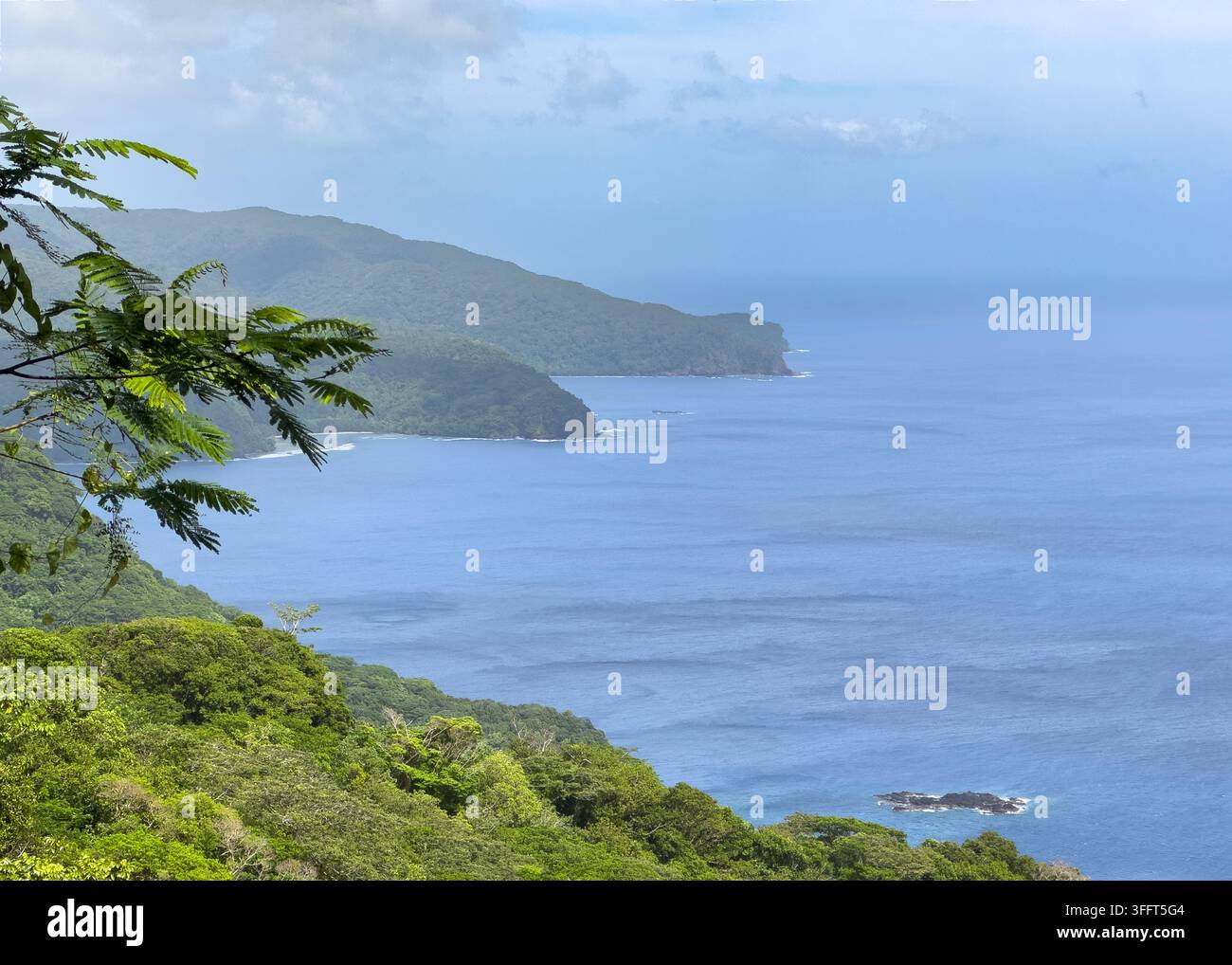 Baie de Fagasā, Sentier du Col de Fagasā, Parc National d'Amérique Samoa, Tutuila, Amérique Samoa. - Image de stock capturée avec un smartphone