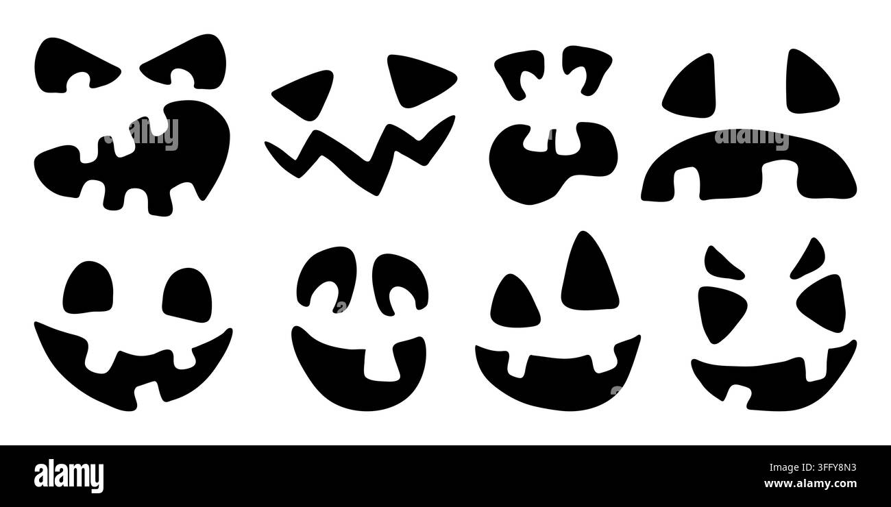 Visages effrayants de citrouilles d'Halloween dessinés à la main ensemble de vecteurs pour les loisirs créatifs de vacances Illustration de Vecteur