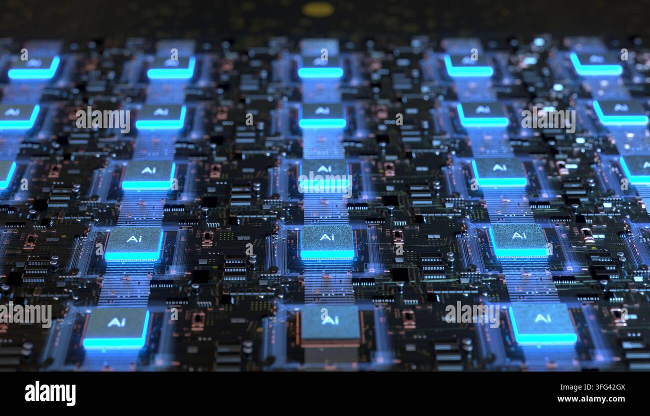 Technologie AI (intelligence artificielle), concept de CPU avec carte de circuit imprimé Banque D'Images
