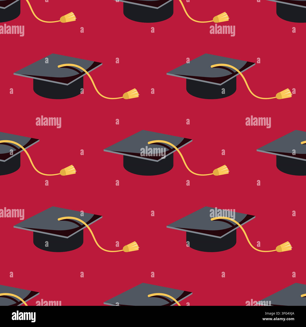 Motif sans joint avec chapeau de diplôme. Université, icône de chapeau noir de remise de diplôme au collège. Élément pour cérémonie de remise de diplôme, conception de programmes éducatifs. Vecteur Illustration de Vecteur