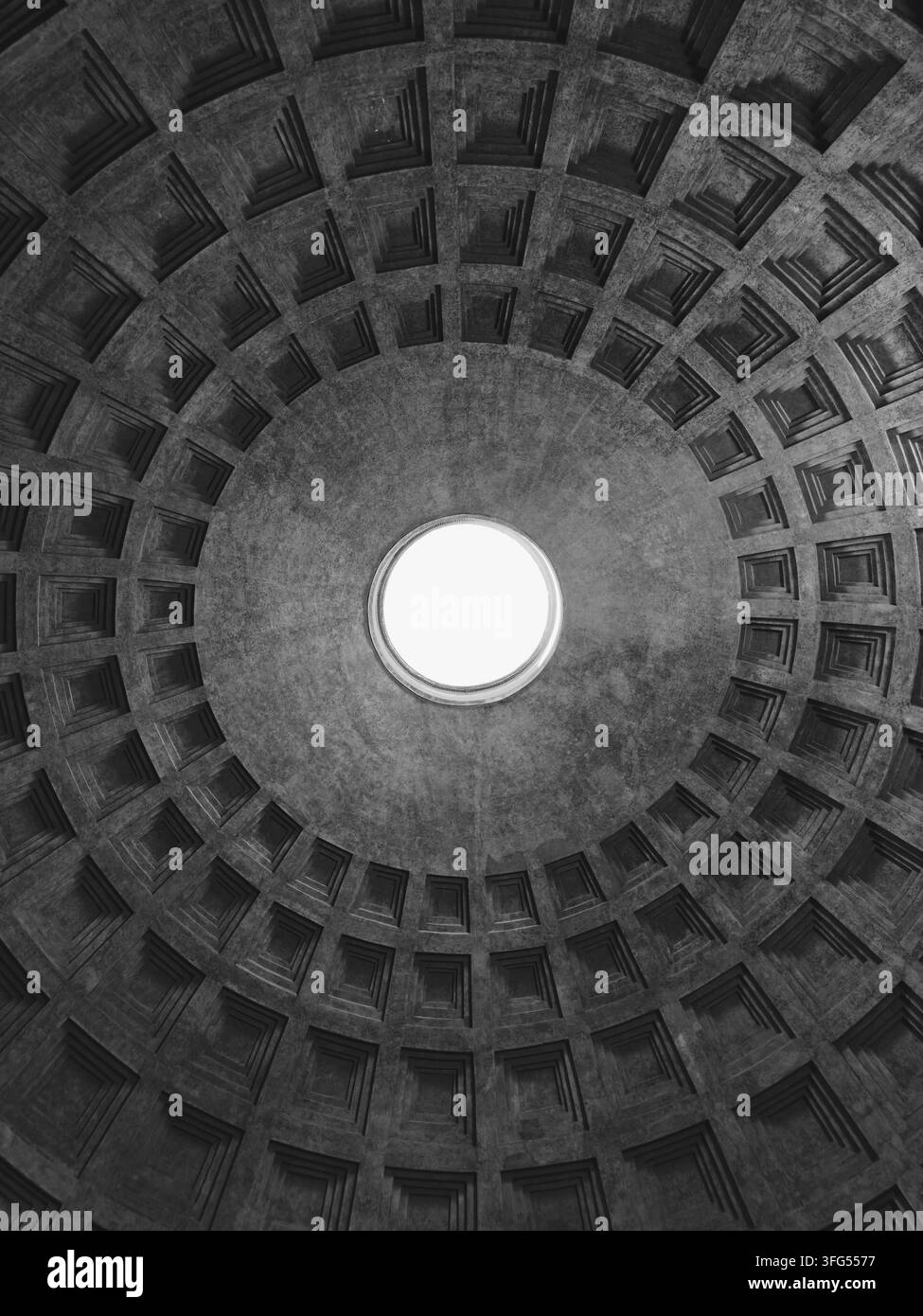 Intérieur minimaliste en noir et blanc de la coupole du Panthéon Banque D'Images
