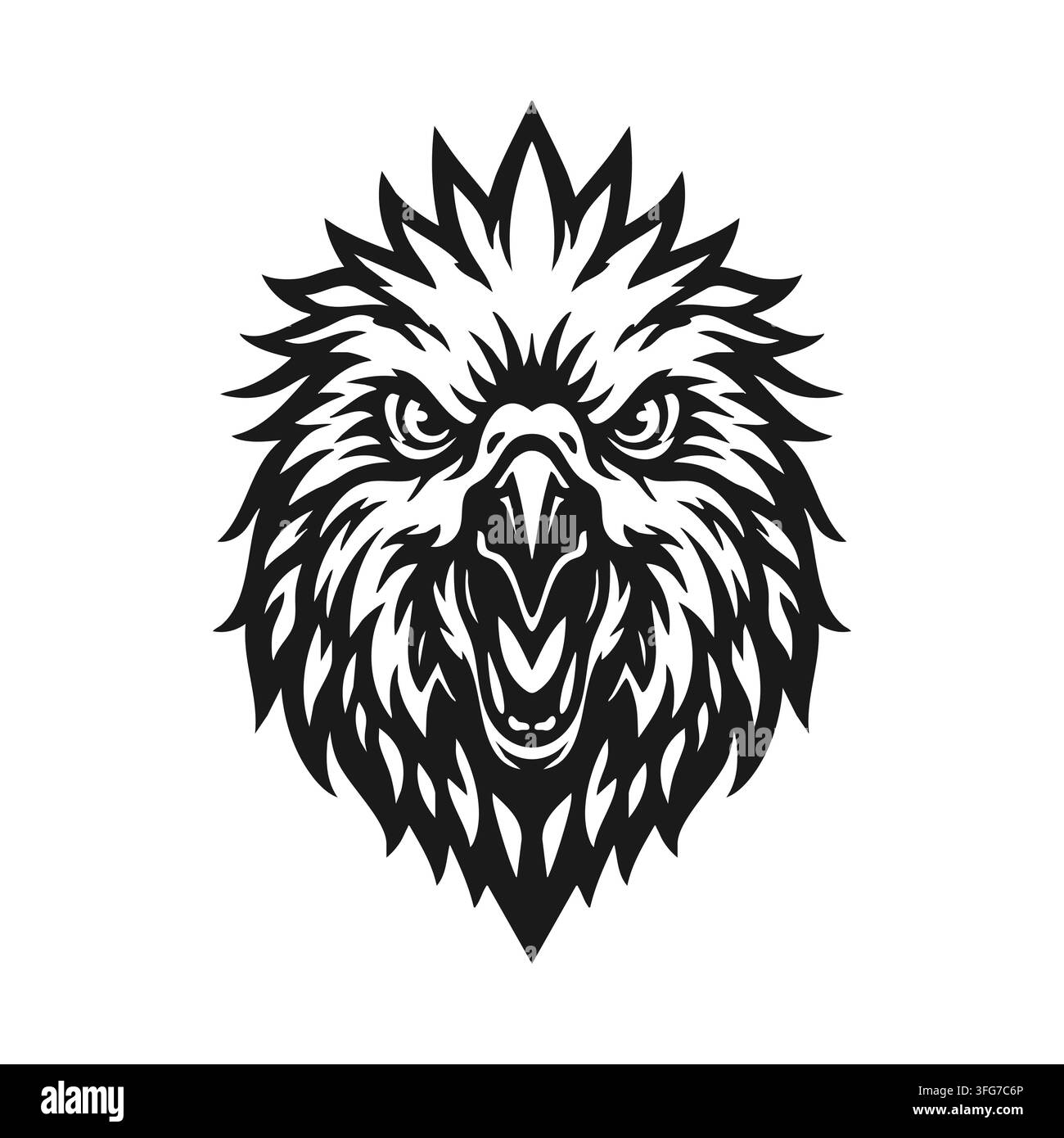 Logo vectoriel symétrique monochrome noir de perroquet tribal Illustration de Vecteur