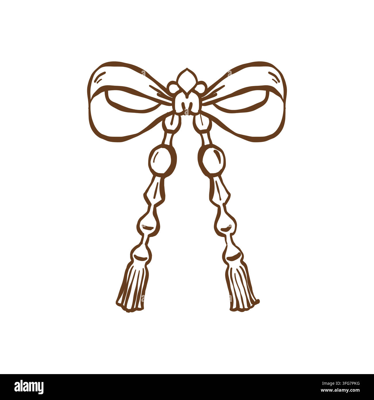 Nœud de style vintage. Contour de ruban doodle. Élément brun élégant de design. Illustration vectorielle Illustration de Vecteur