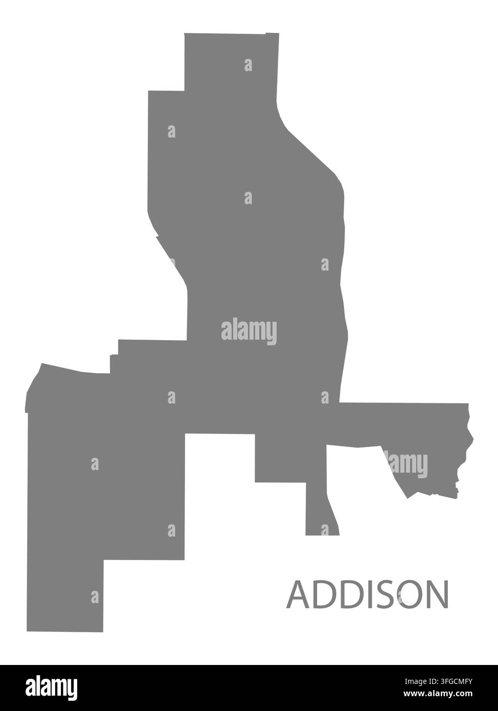 Carte vectorielle plate moderne d'Addison, Texas, États-Unis. Silhouette détaillée des limites de la ville en gris sur fond blanc. Illustration de Vecteur