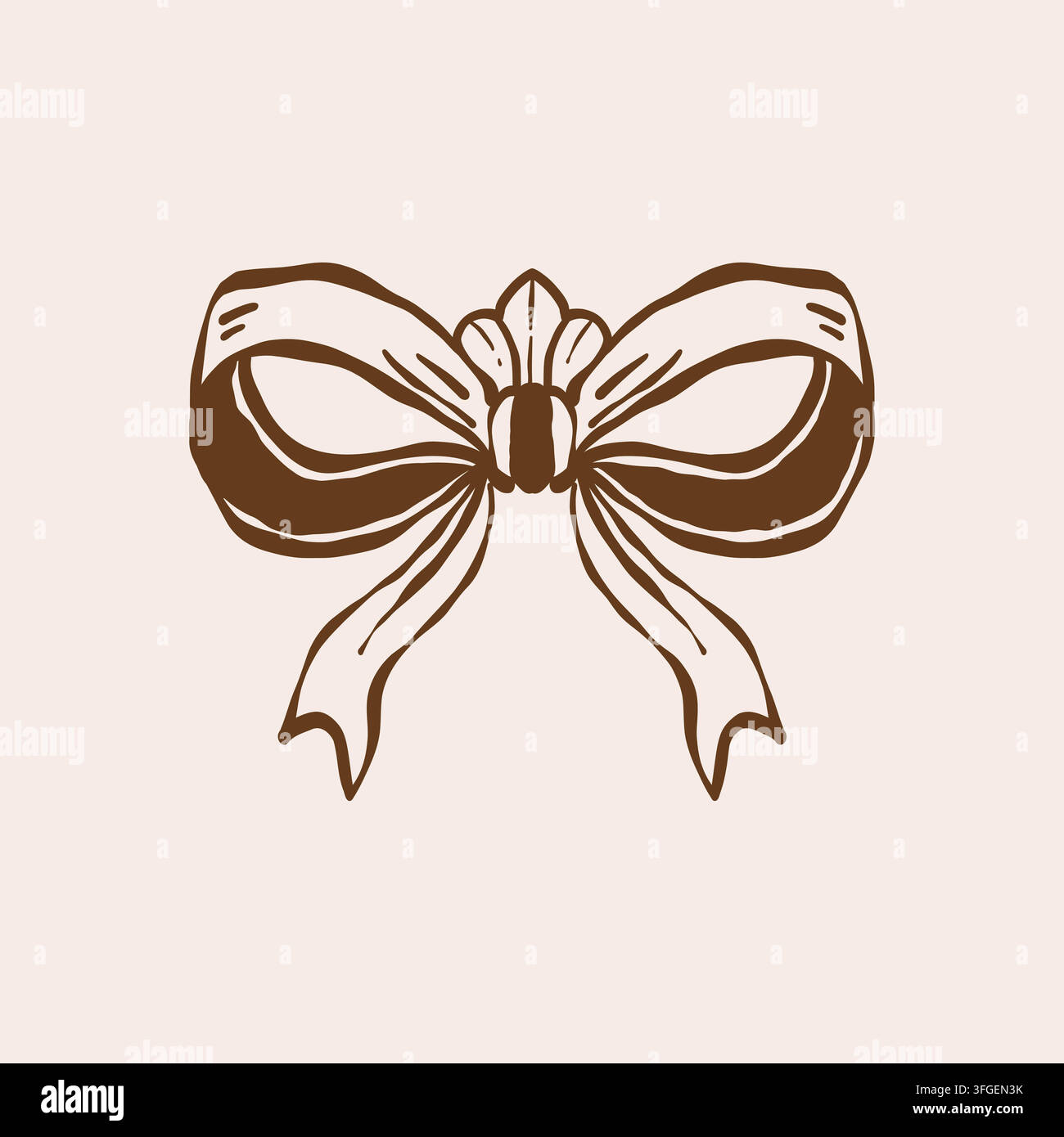 Nœud de style vintage. Contour de ruban doodle. Élément brun élégant de design. Illustration vectorielle Illustration de Vecteur