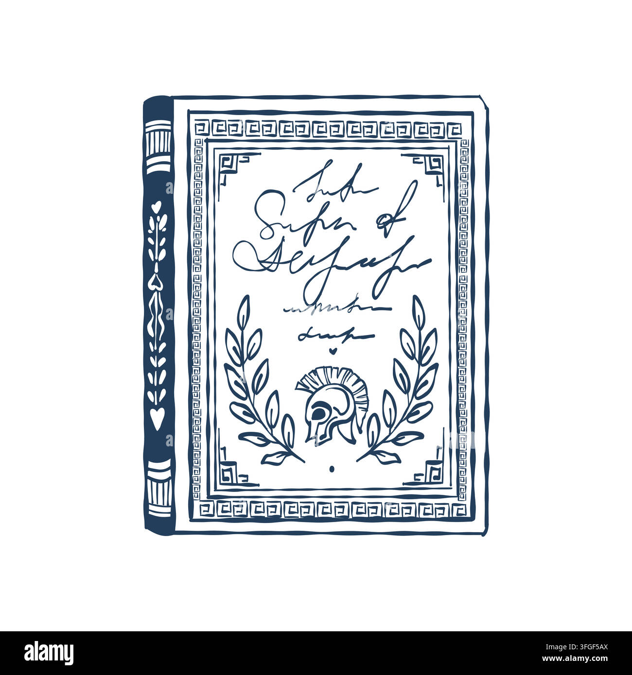 Un livre avec une belle couverture décorée de motifs. Livre d'histoire. Un livre classique. Illustration vectorielle bleue en contour. Illustration de Vecteur
