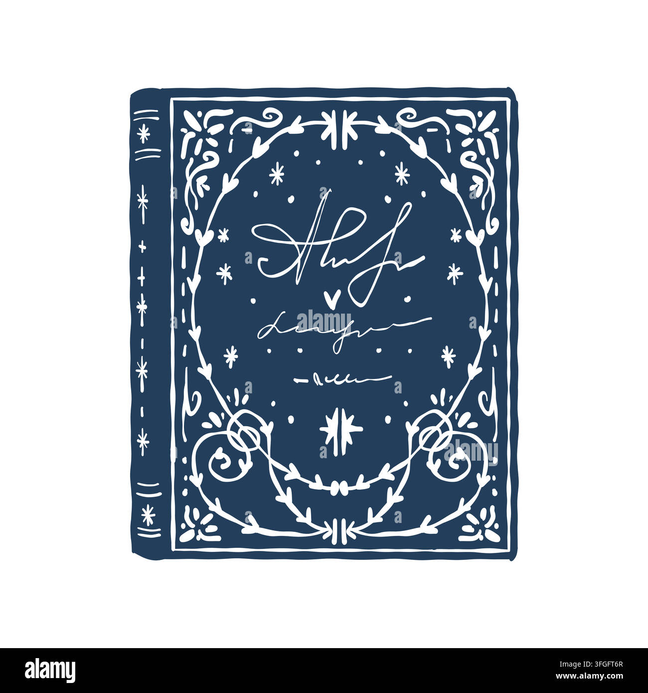 Un livre avec une belle couverture décorée de motifs. Roman, novella. Un livre classique. Ornement floral. Illustration vectorielle en contour bleu. Illustration de Vecteur