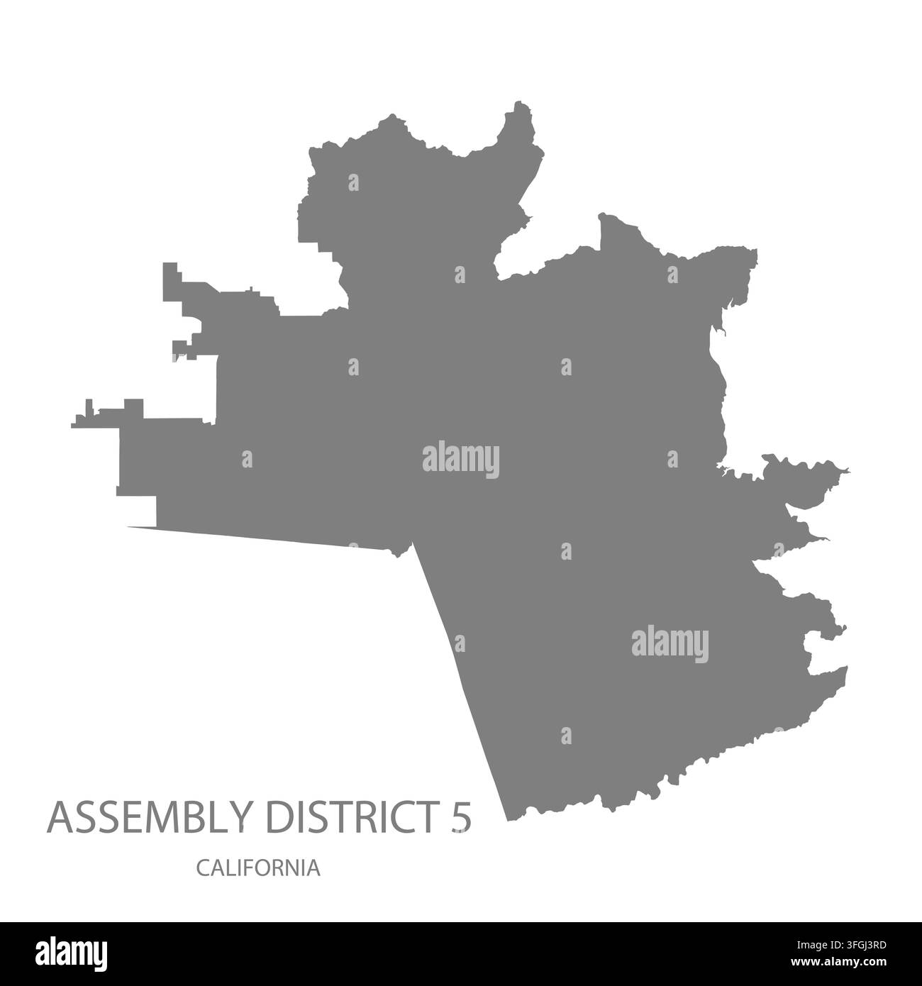 Carte vectorielle plate moderne du district assembleé 5, Californie, États-Unis. Silhouette détaillée des limites du district en gris sur fond blanc. Illustration de Vecteur