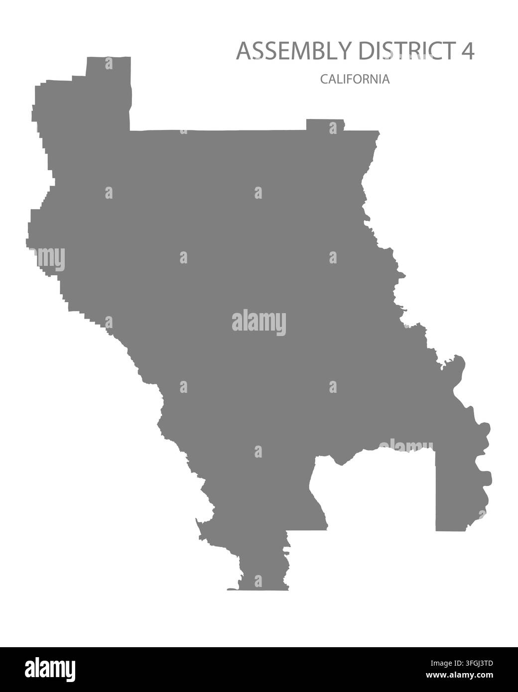 Carte vectorielle plate moderne du district électoral 4, Californie, États-Unis. Silhouette détaillée des limites du district en gris sur fond blanc. Illustration de Vecteur