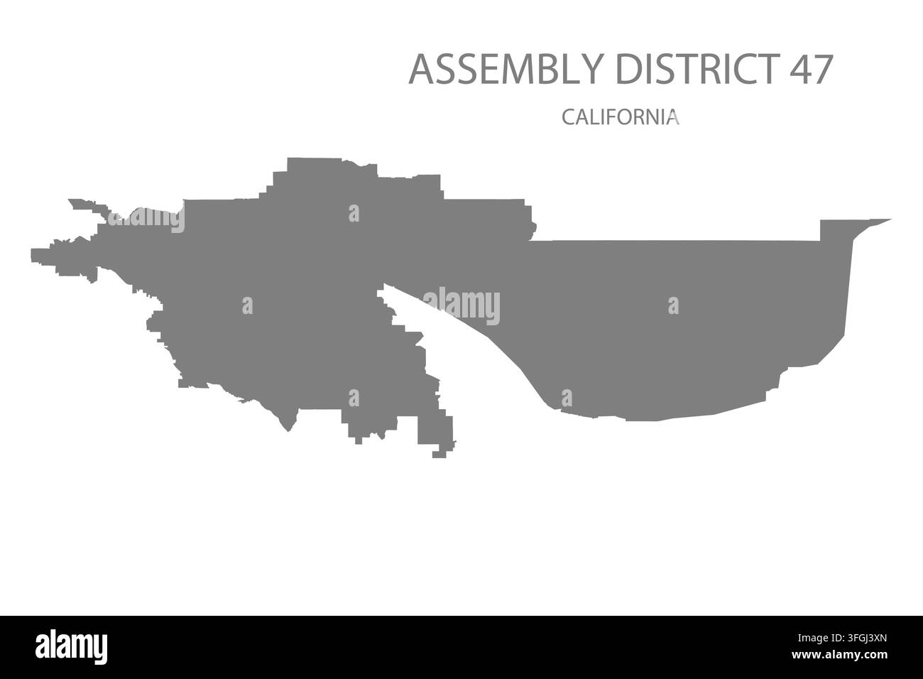 Carte vectorielle plate moderne du district de l'Assemblée 47, Californie, États-Unis. Silhouette détaillée des limites du district en gris sur fond blanc. Illustration de Vecteur