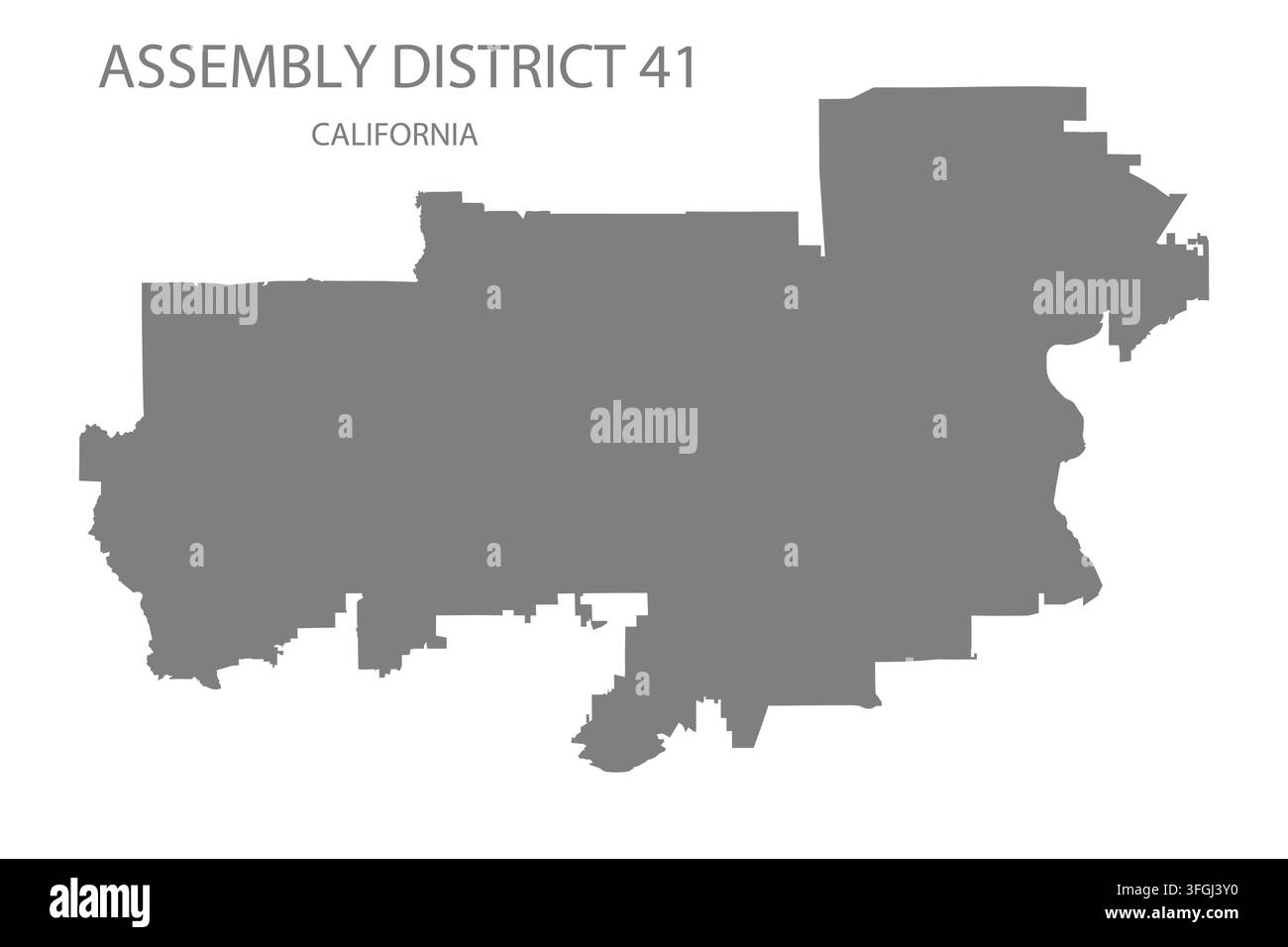 Carte vectorielle plate moderne du district électoral 41, Californie, États-Unis. Silhouette détaillée des limites du district en gris sur fond blanc. Illustration de Vecteur
