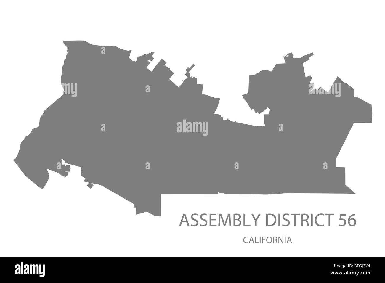 Carte vectorielle plate moderne du district électoral 56, Californie, États-Unis. Silhouette détaillée des limites du district en gris sur fond blanc. Illustration de Vecteur