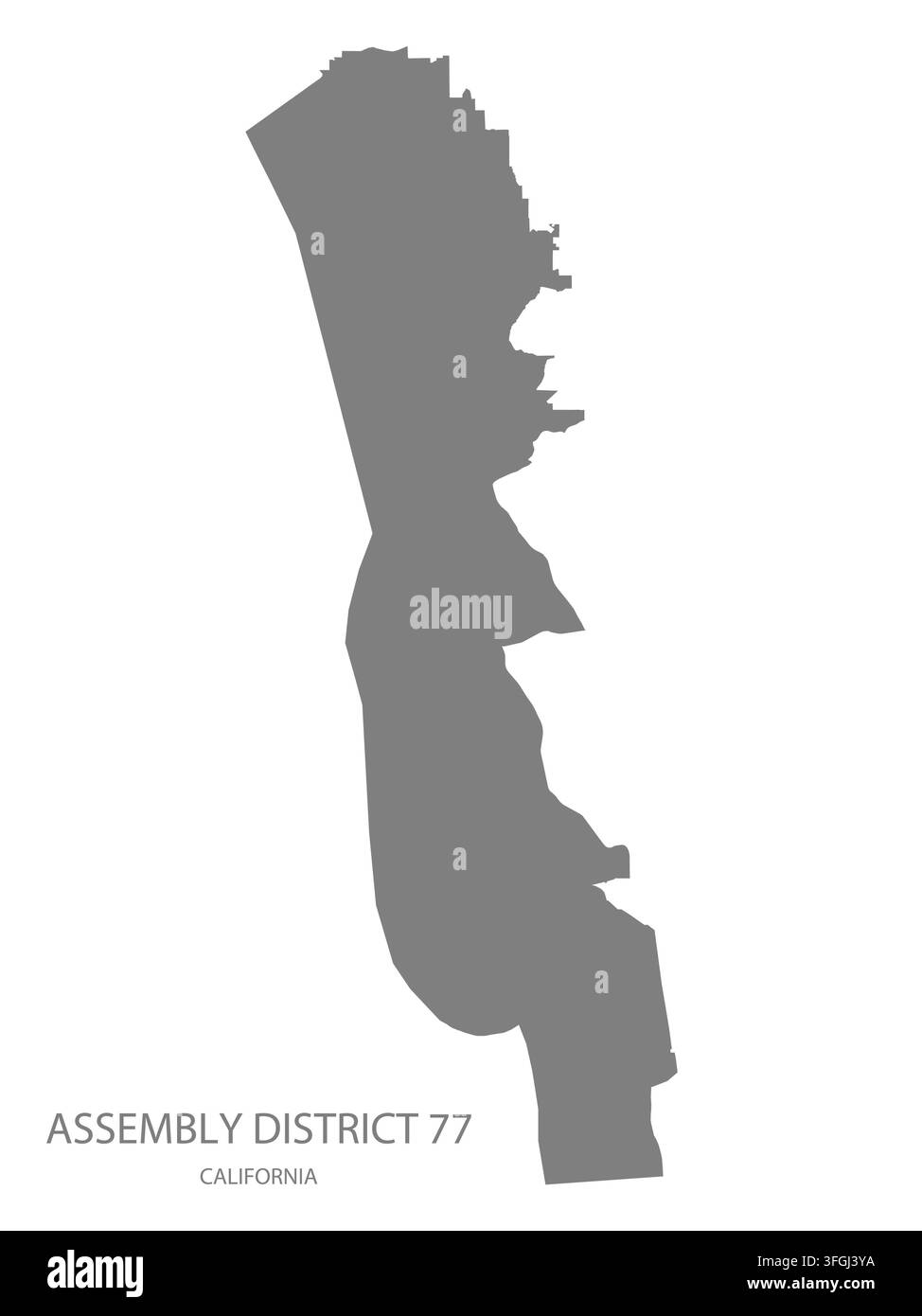 Carte vectorielle plate moderne du district électoral 77, Californie, États-Unis. Silhouette détaillée des limites du district en gris sur fond blanc. Illustration de Vecteur