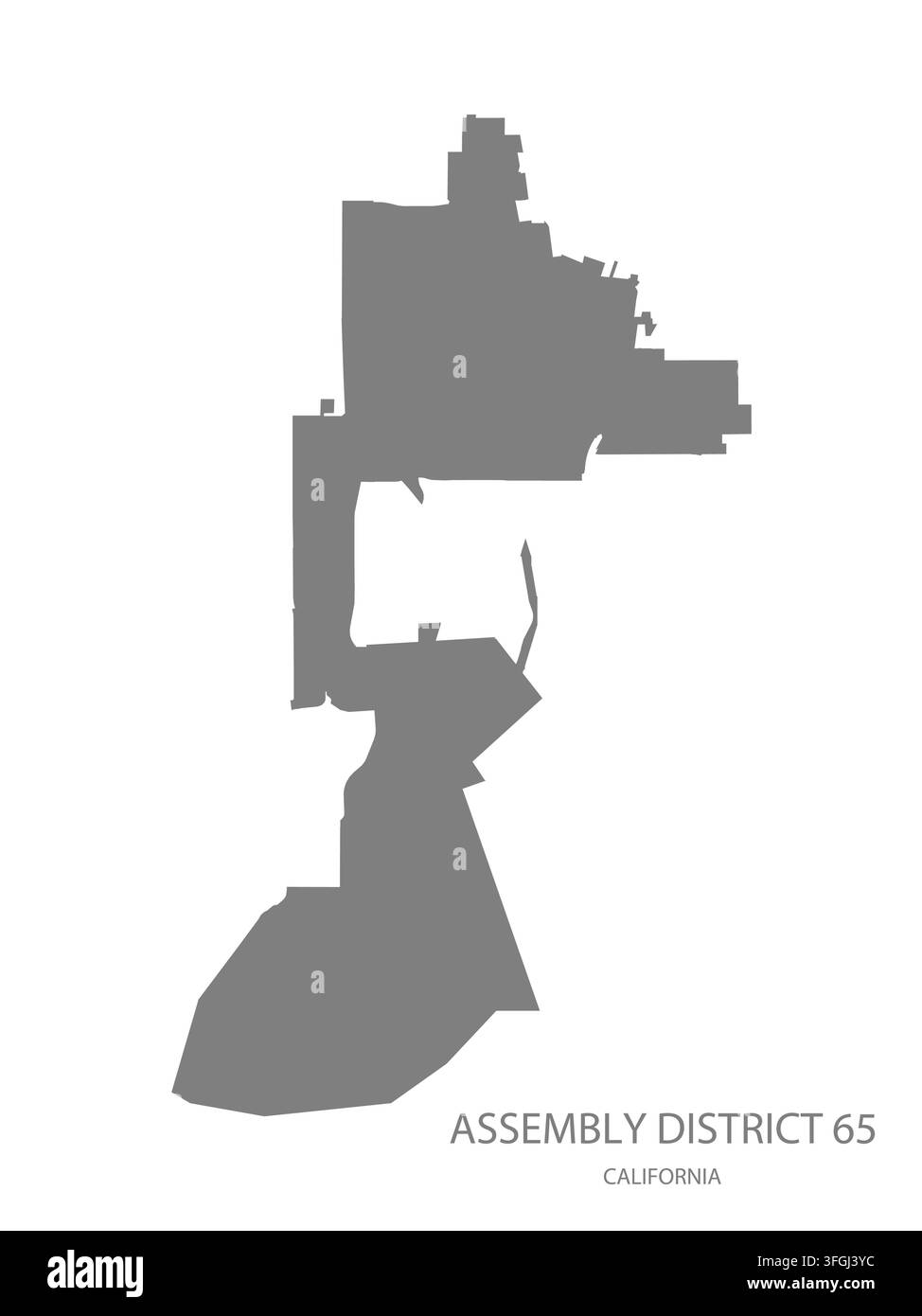 Carte vectorielle plate moderne du district électoral 65, Californie, États-Unis. Silhouette détaillée des limites du district en gris sur fond blanc. Illustration de Vecteur