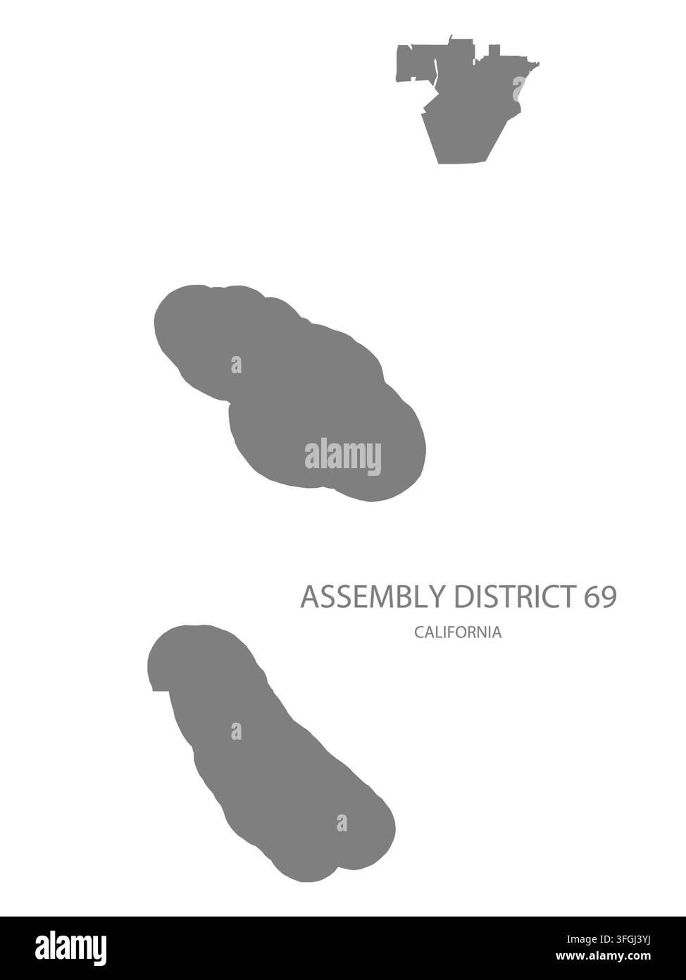 Carte vectorielle plate moderne du district électoral 69, Californie, États-Unis. Silhouette détaillée des limites du district en gris sur fond blanc. Illustration de Vecteur