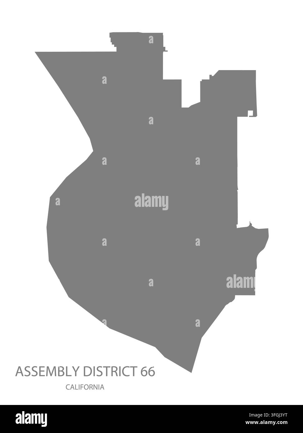 Carte vectorielle plate moderne du district électoral 66, Californie, États-Unis. Silhouette détaillée des limites du district en gris sur fond blanc. Illustration de Vecteur