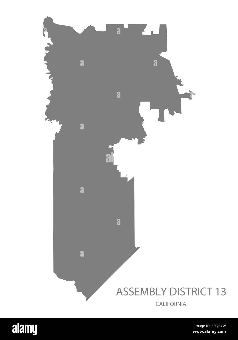 Carte vectorielle plate moderne du district électoral 13, Californie, États-Unis. Silhouette détaillée des limites du district en gris sur fond blanc. Illustration de Vecteur
