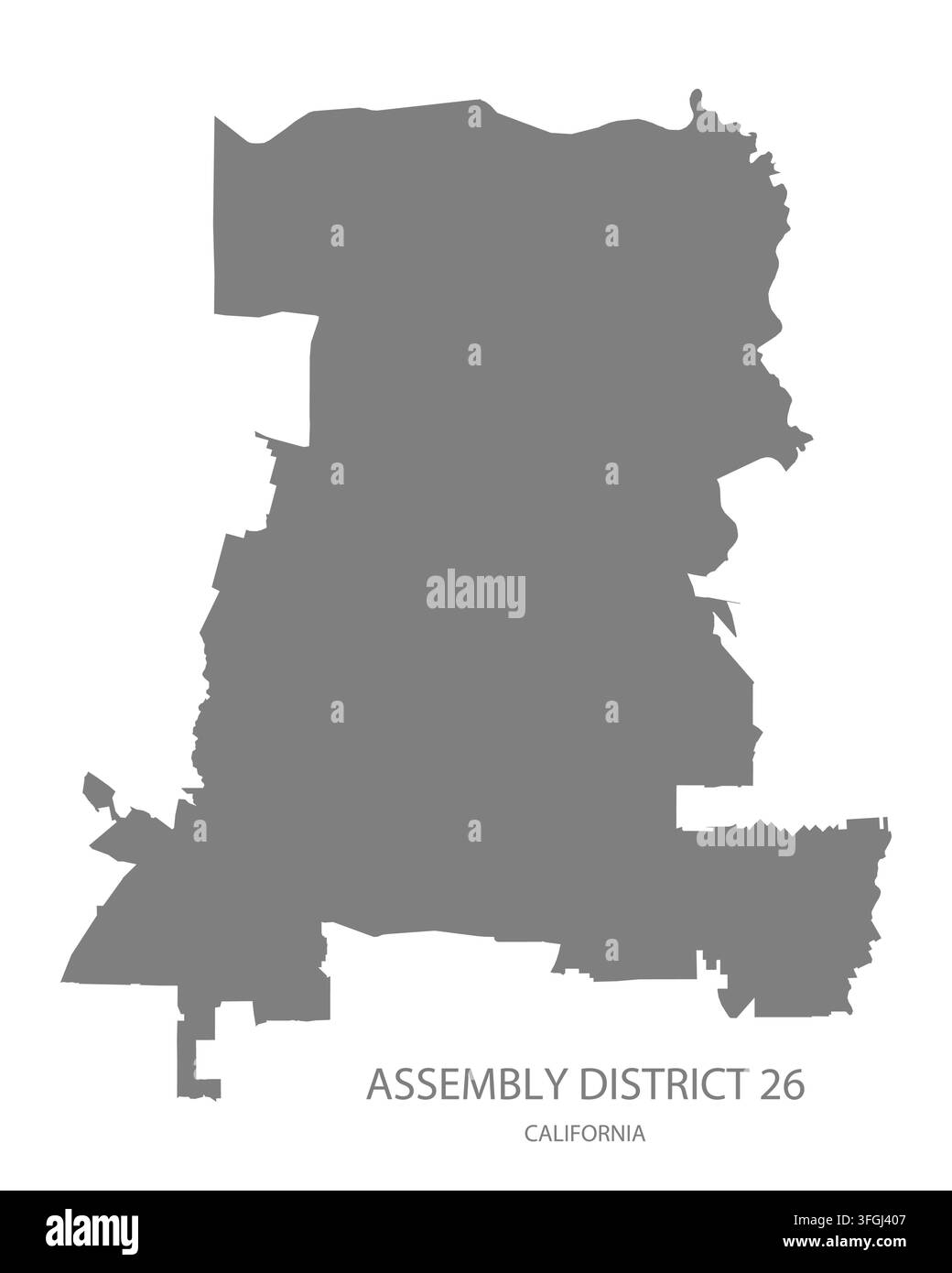 Carte vectorielle plate moderne du district électoral 26, Californie, États-Unis. Silhouette détaillée des limites du district en gris sur fond blanc. Illustration de Vecteur